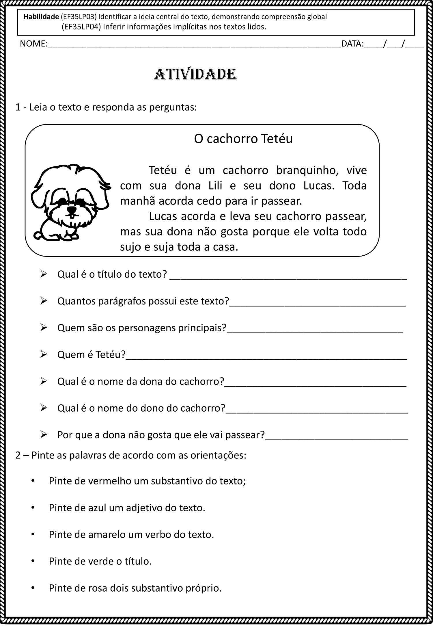 3º ano - Atividades de leitura e interpretação de textos - Cuca Super ...