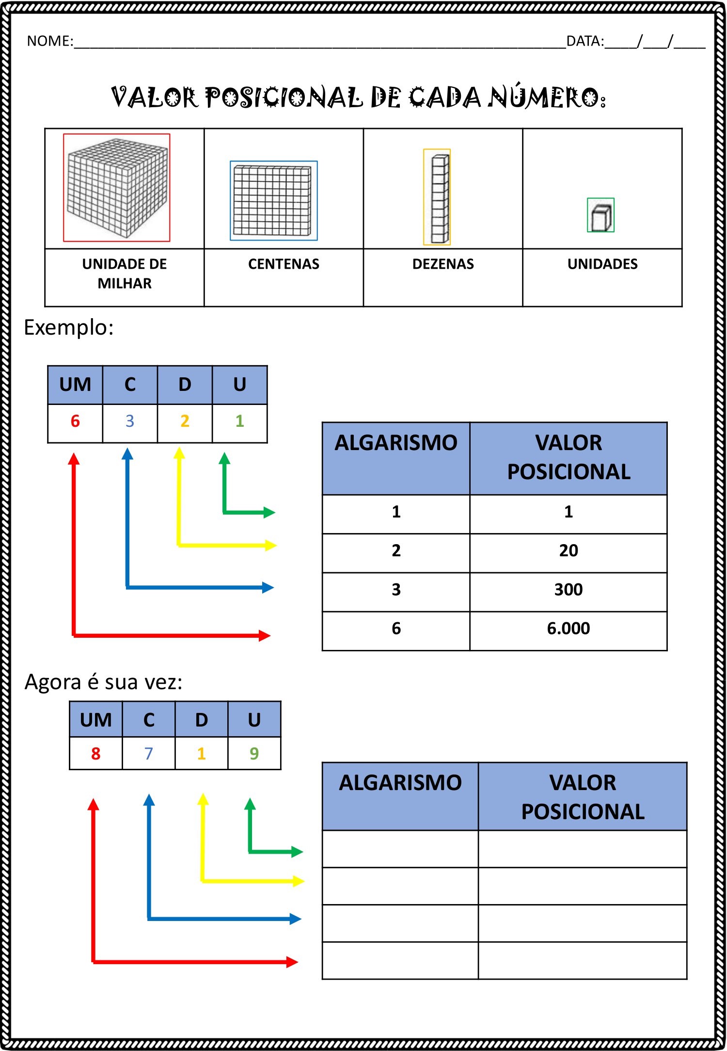 3º ANO - Atividades de matemática envolvendo unidades de milhar ...