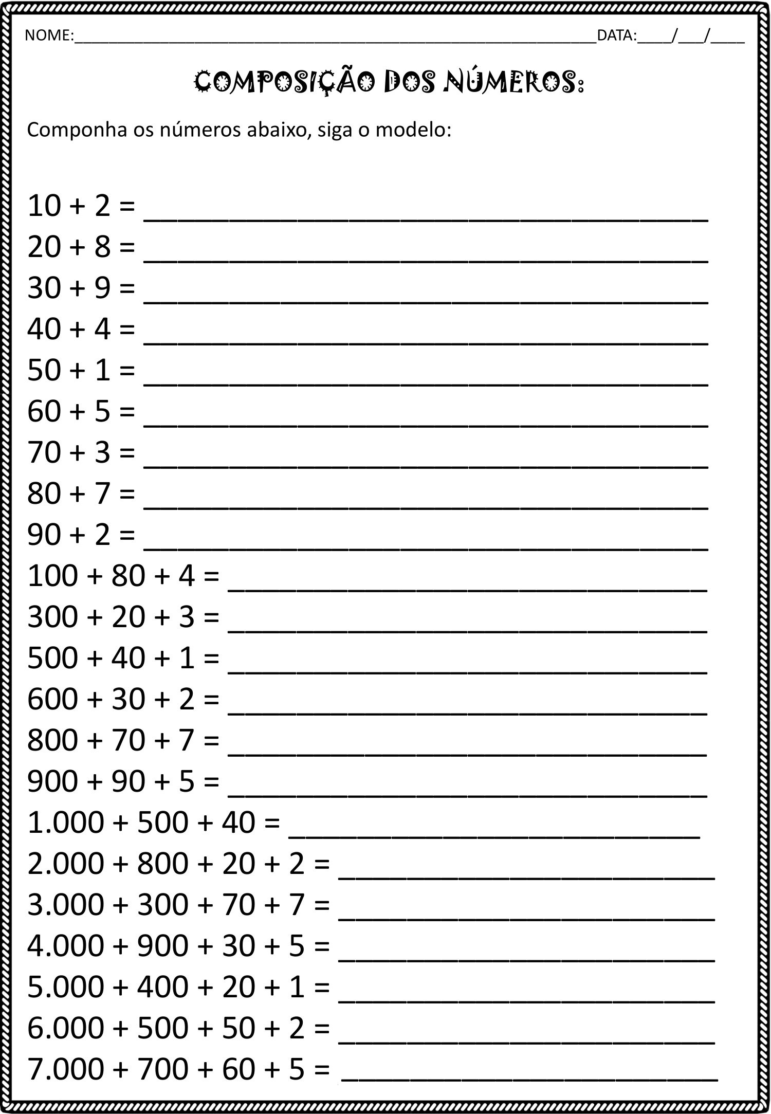 3º ANO - Atividades de matemática envolvendo unidades de milhar ...