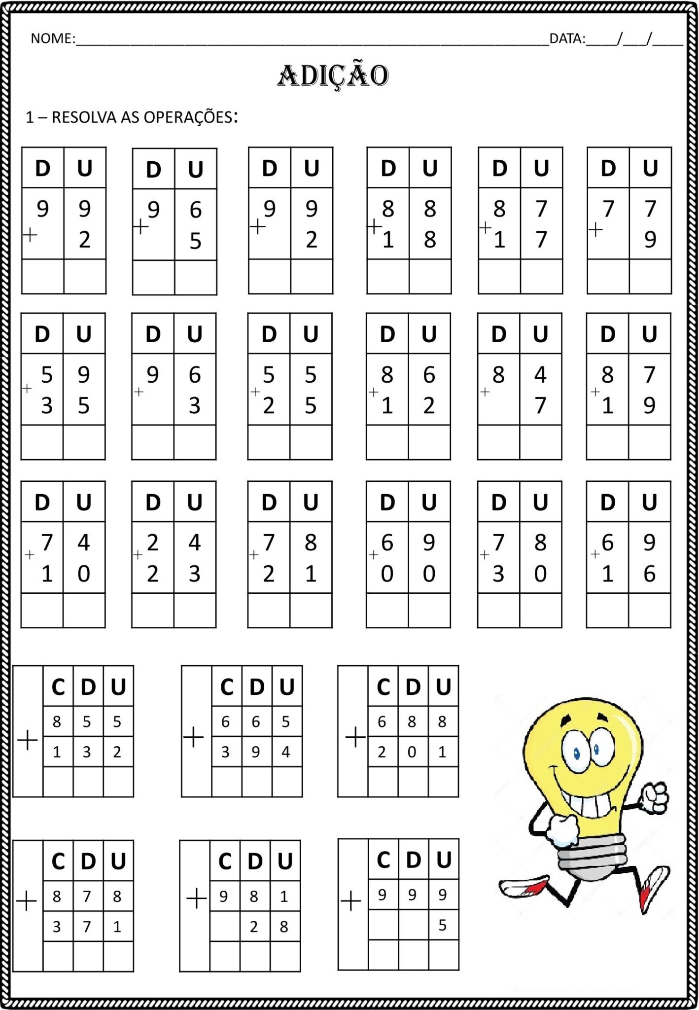 3º ANO - ATIVIDADES DE MATEMÁTICA - EXERCÍCIOS DE ADIÇÃO - Cuca Super ...
