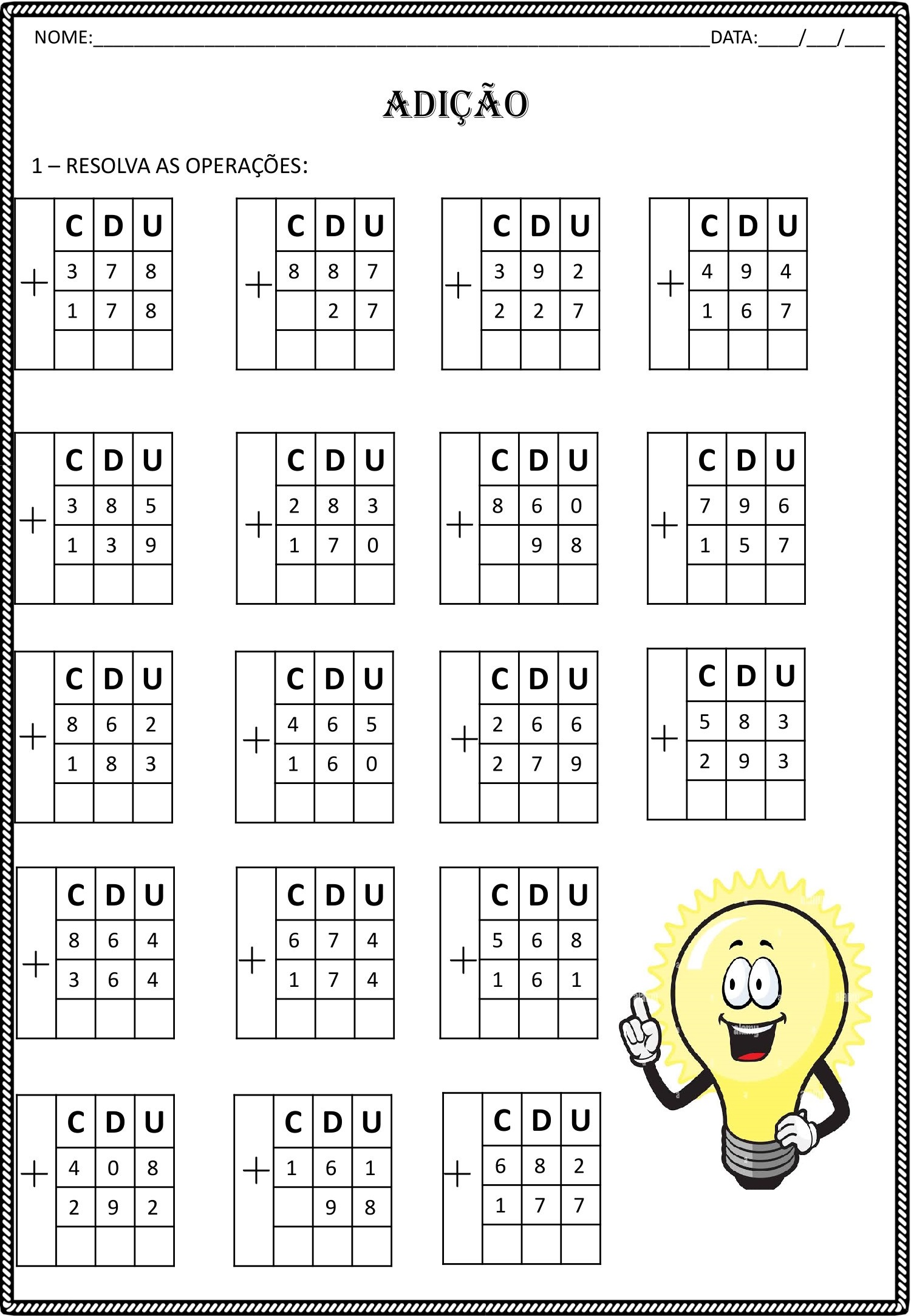 3º ANO - ATIVIDADES DE MATEMÁTICA - EXERCÍCIOS DE ADIÇÃO - Cuca Super ...