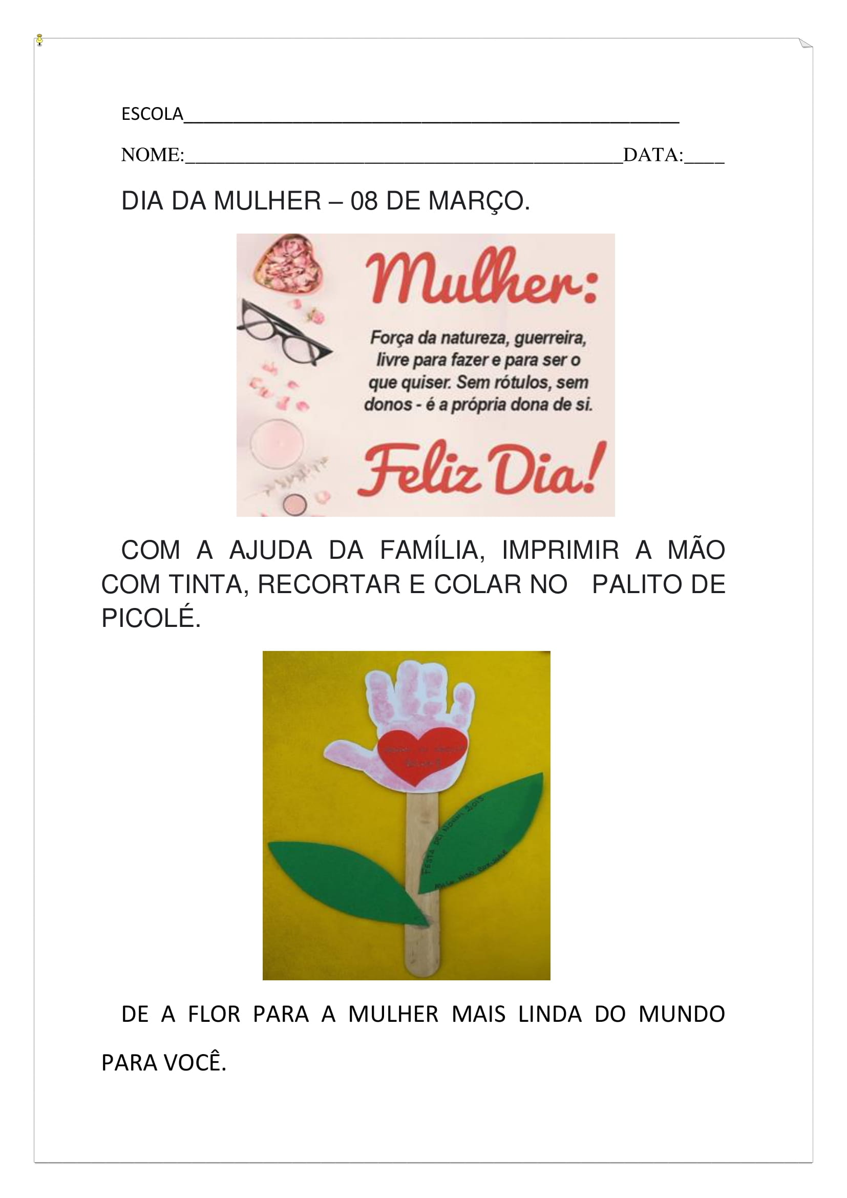 1º ao 5º anos - Atividades para o DIA DA MULHER - Cuca Super legal ...