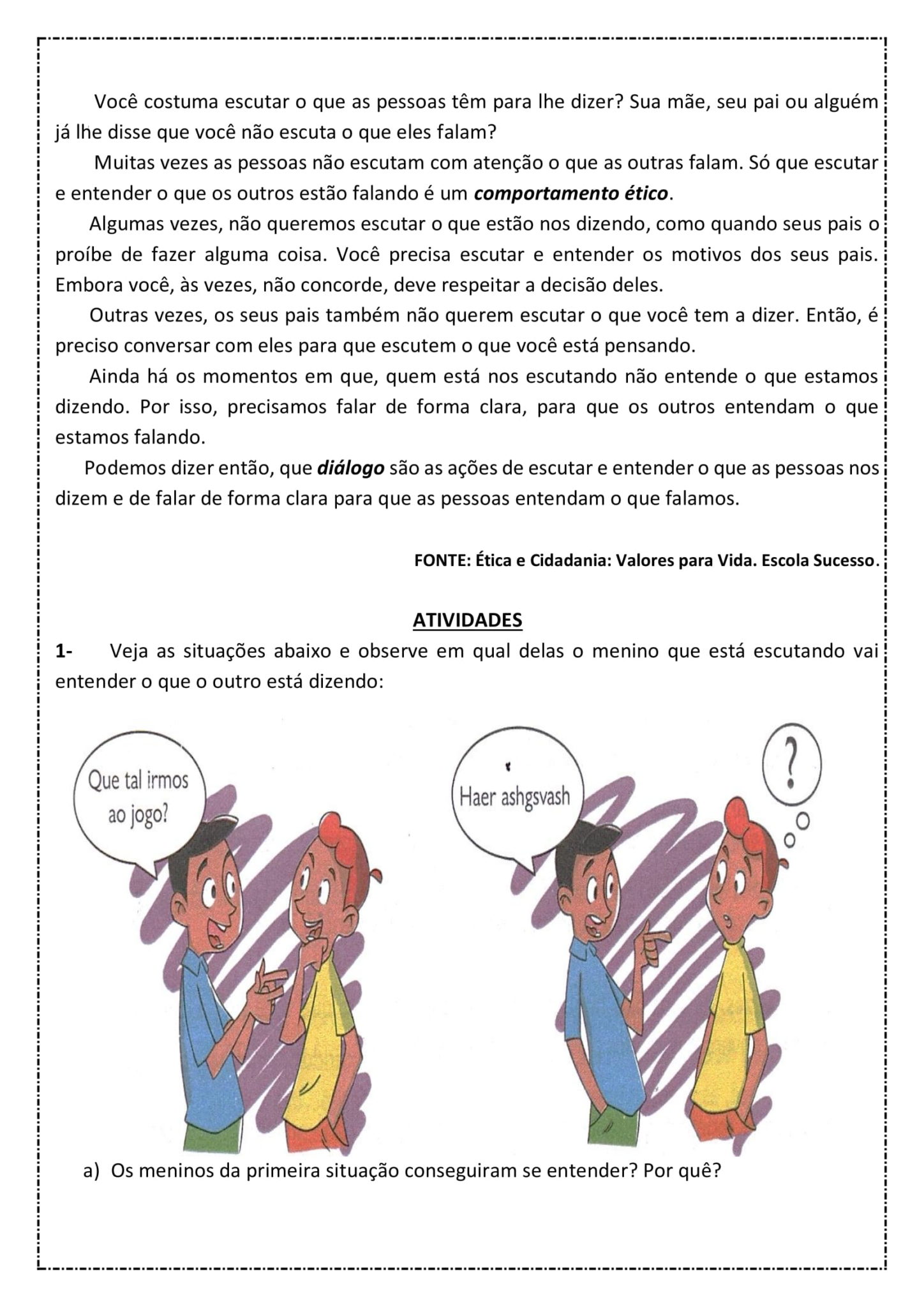 3º ao 5º ANO - ATIVIDADES DE leitura e interpretação de texto: Respeito ...