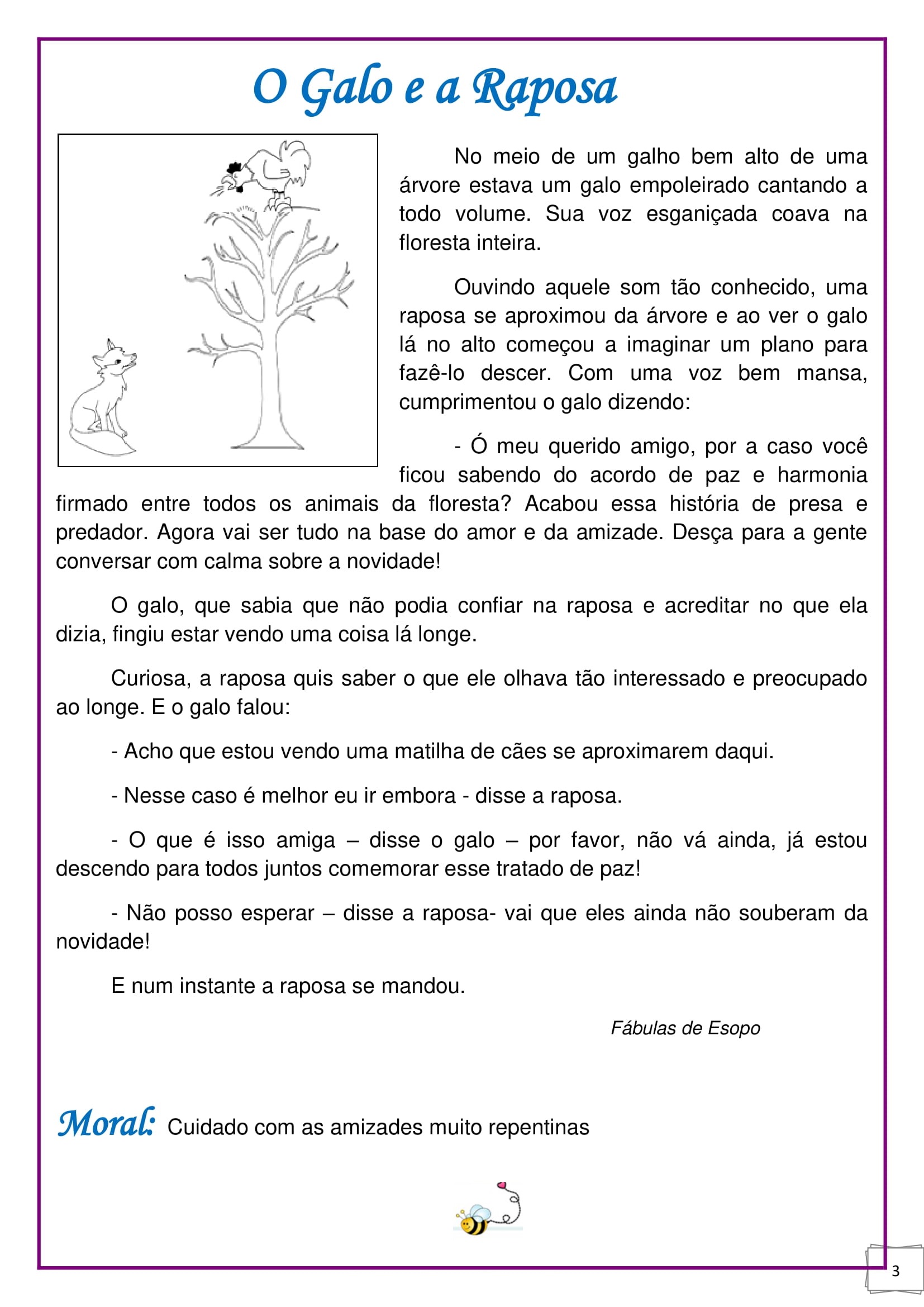 3º ANO - LEITURA E INTERPRETAÇÃO DE FÁBULA: O GALO E A RAPOSA - Cuca ...