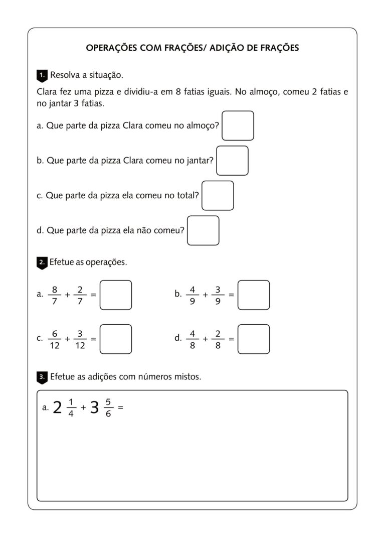 5º ano - ATIVIDADES DE MATEMÁTICA - ADIÇÃO DE FRAÇÕES - Cuca Super ...