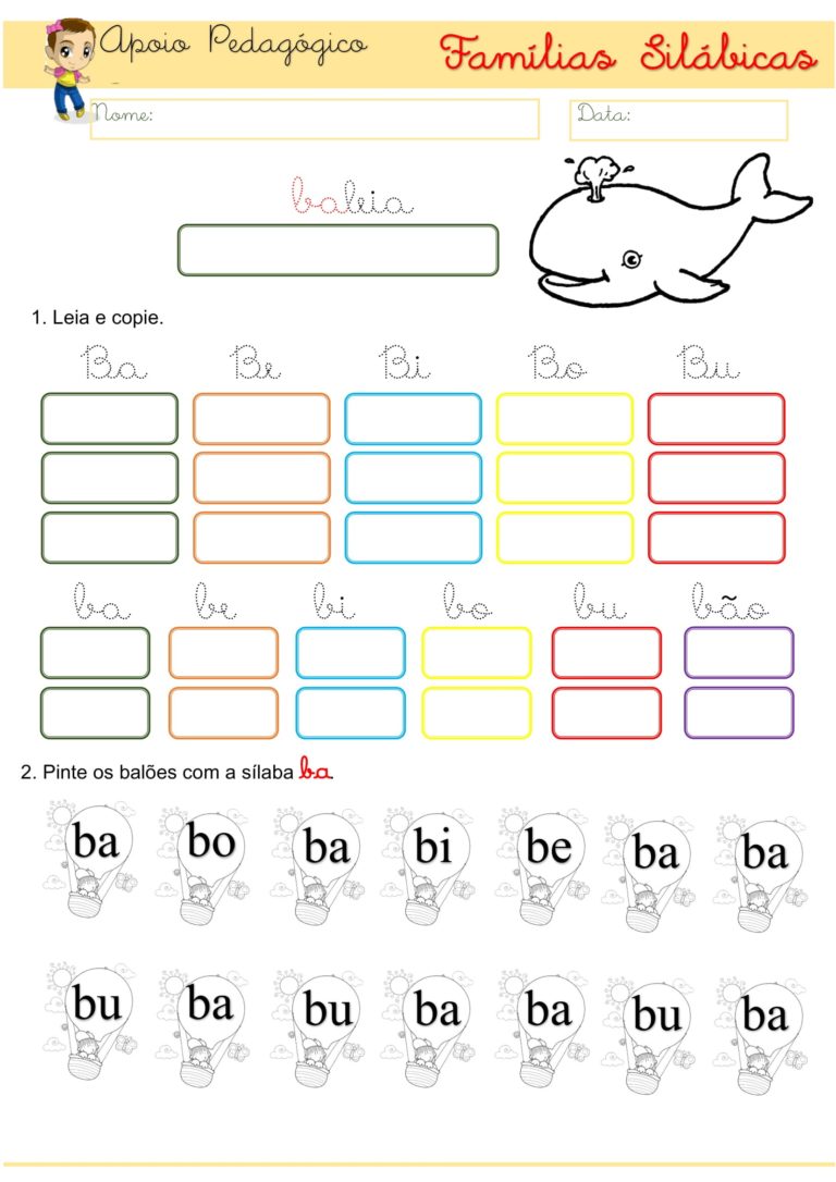 Atividades de alfabetização COORDENAÇÃO MOTORA FAMÍLIA SÍLABICAS LETRA B LETRA CURSIVA