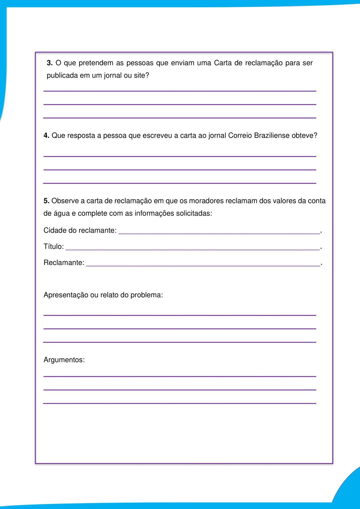 4º ANO - ATIVIDADES DE LÍNGUA PORTUGUESA - CARTAS DE RECLAMAÇÃO E ...