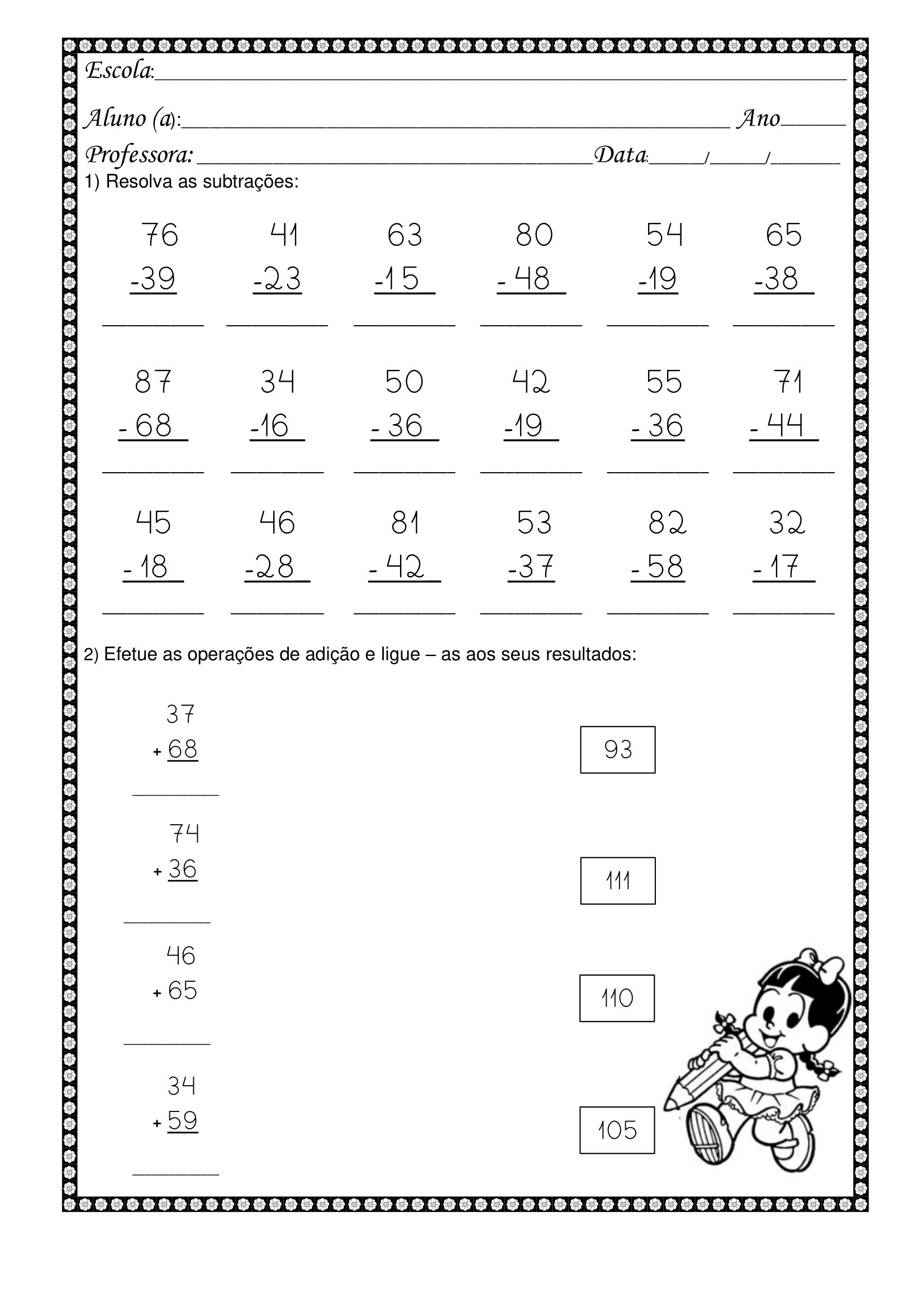 3º ANO - atividades de matemática envolvendo adição e subtração com ...