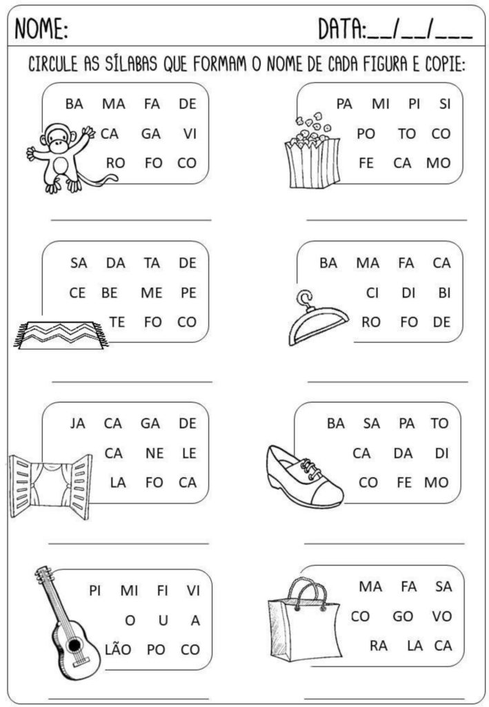 Atividades De Alfabetização Sílabas Simples 