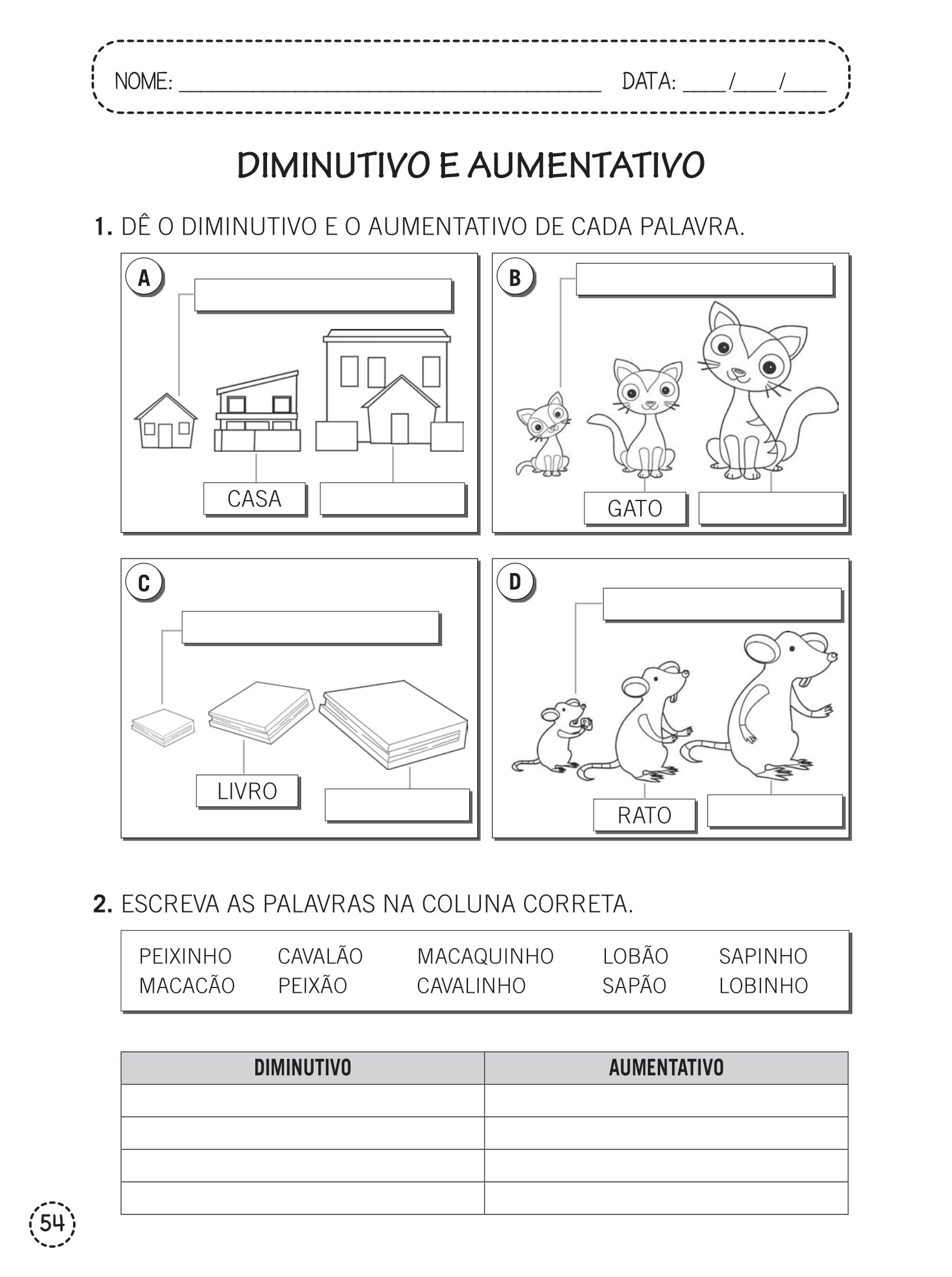 1º e 2º ano - Atividades de língua portuguesa - aumentativo e ...