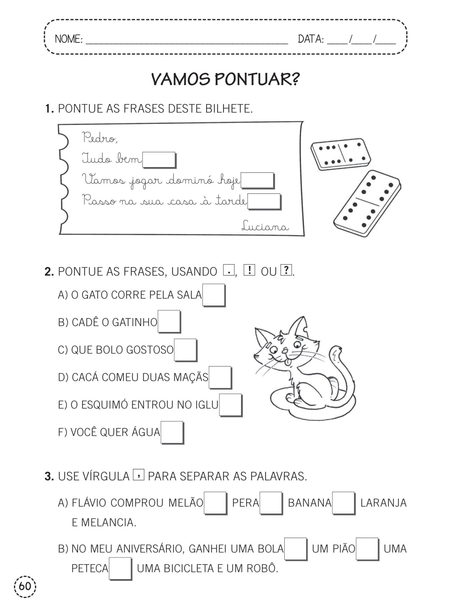 1º e 2º ano - Atividades de língua portuguesa - Pontuando frases - Cuca ...