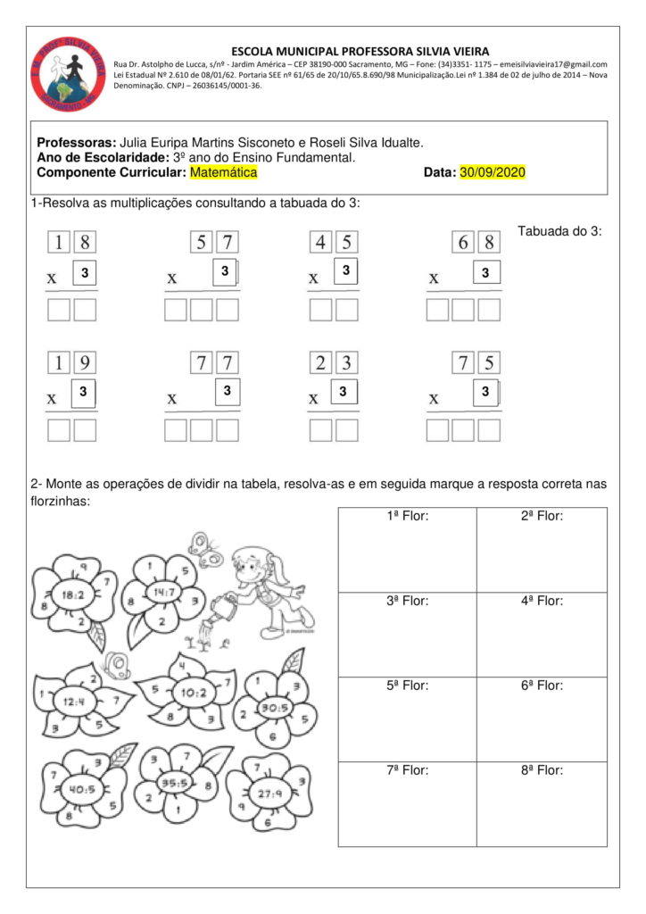 Fatos Fundamentais da multiplicação - Tabuada - Planos de aula - 3º ano