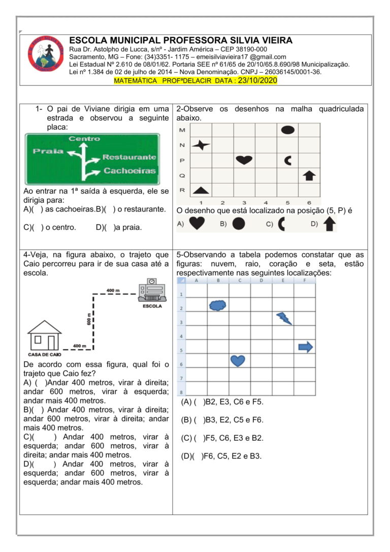 4º Ano Plano De Aula E Atividades Online De MatemÁtica Localização 3205