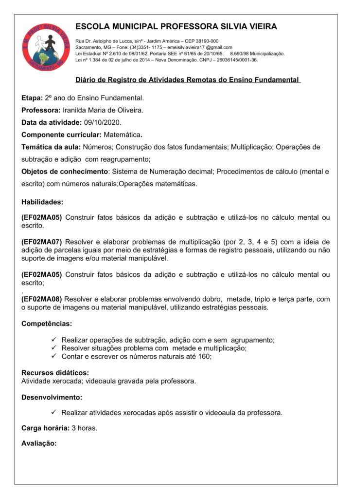 Planos de aula de Matemática (2º ano do Ensino Fundamental) - Toda