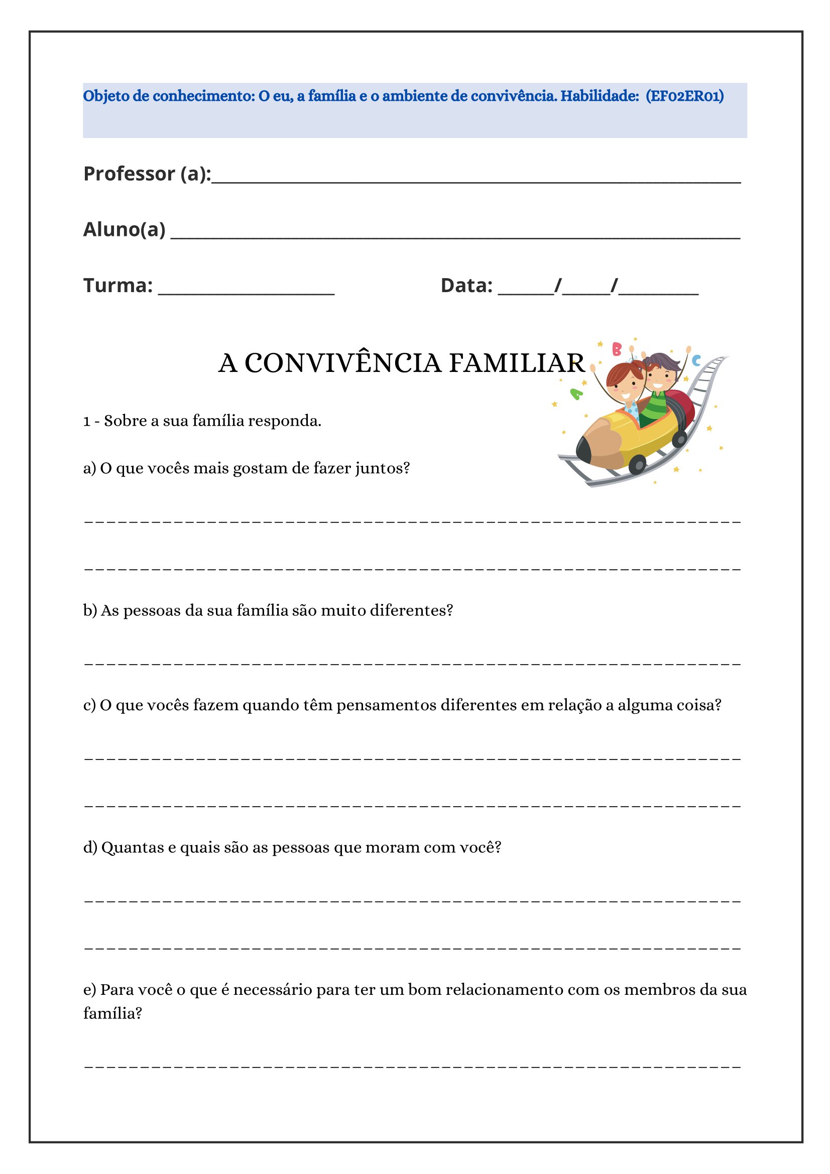 2º ano - Atividades de ensino religioso - A convivência familiar - Cuca ...