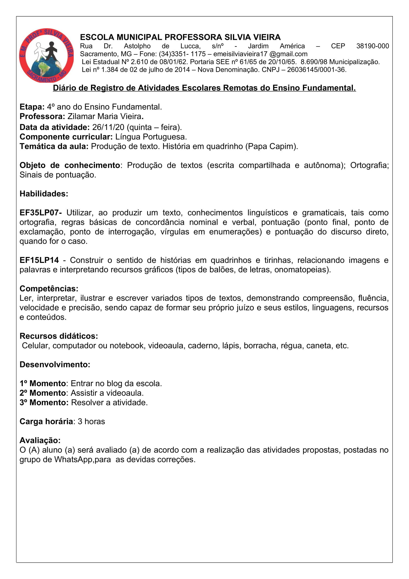 4º ANO - PLANO DE AULA E ATIVIDADES DE PRODUÇÃO DE TEXTO - história em ...