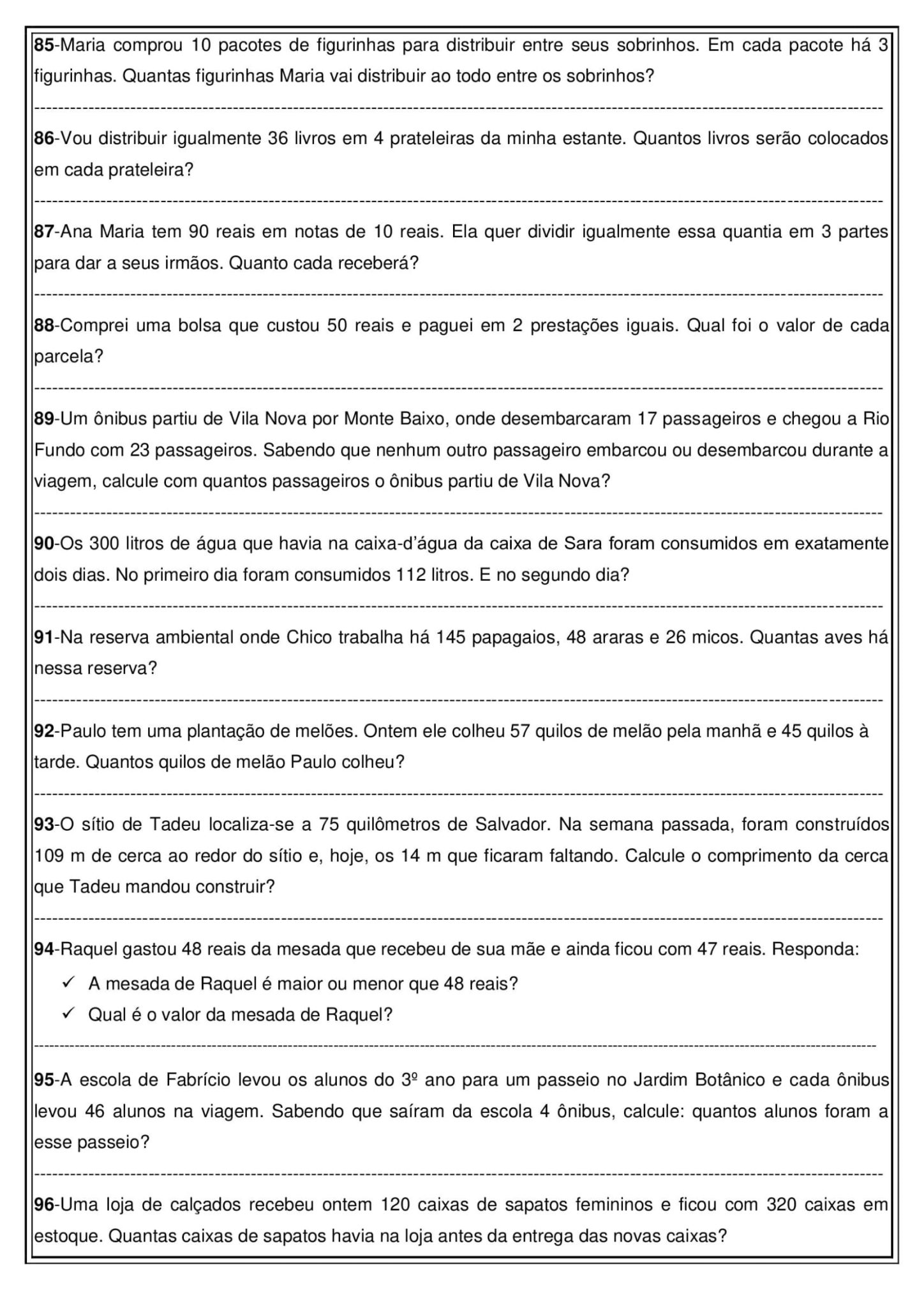 3º ao 5º ano - Situações problema para imprimir - Cuca Super legal ...