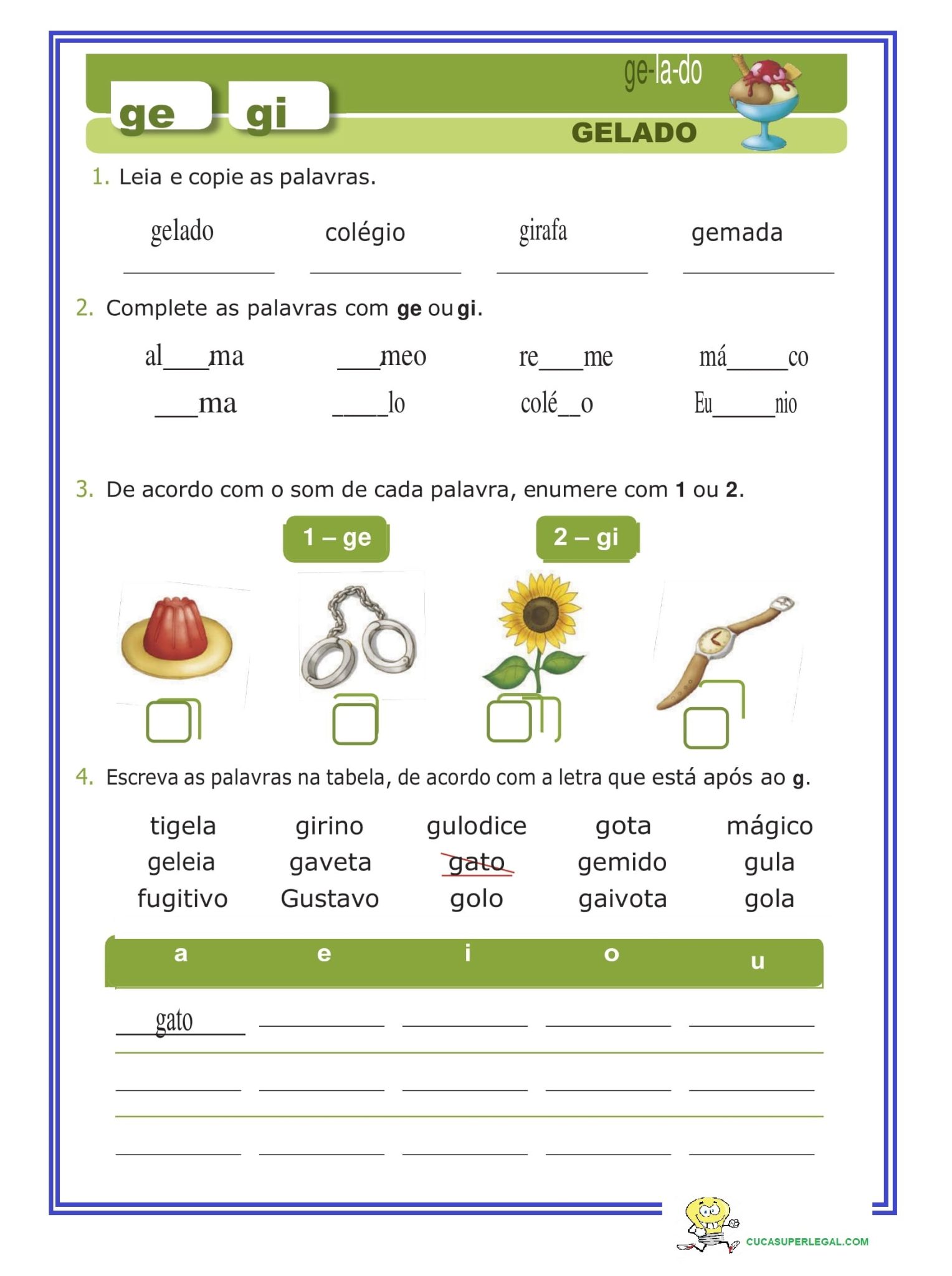 2º ao 5º anos - ATIVIDADES DE ORTOGRAFIA - GE e GI / GUE e GUI - Cuca ...