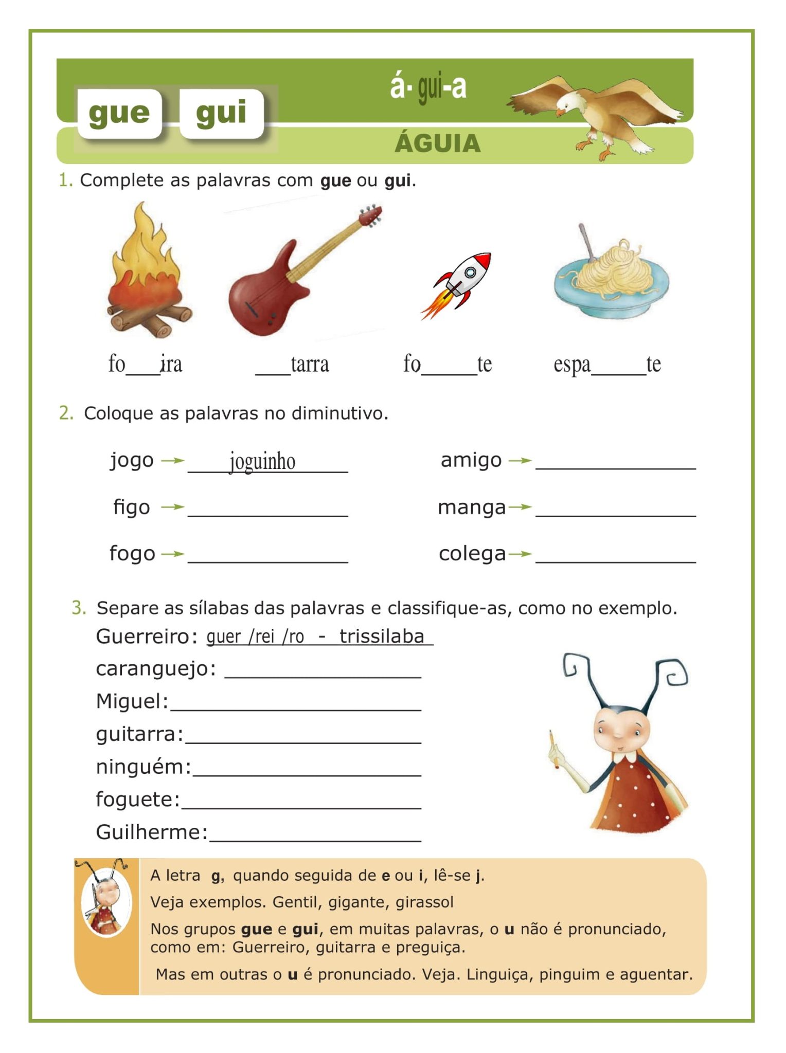 2º ao 5º anos - ATIVIDADES DE ORTOGRAFIA - GE e GI / GUE e GUI - Cuca ...