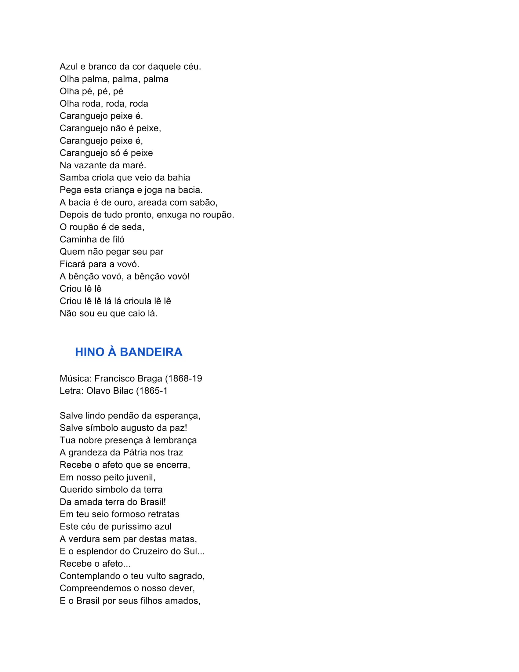 AULA DE MÚSICA COLETANEA DE LETRAS