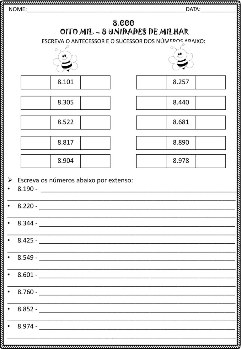 3º ao 5º ano - Atividades de matemática envolvendo unidade de milhar ...