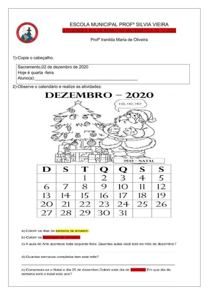 Plano de aula - 1o ano - Calendário: o dia, o mês e o ano