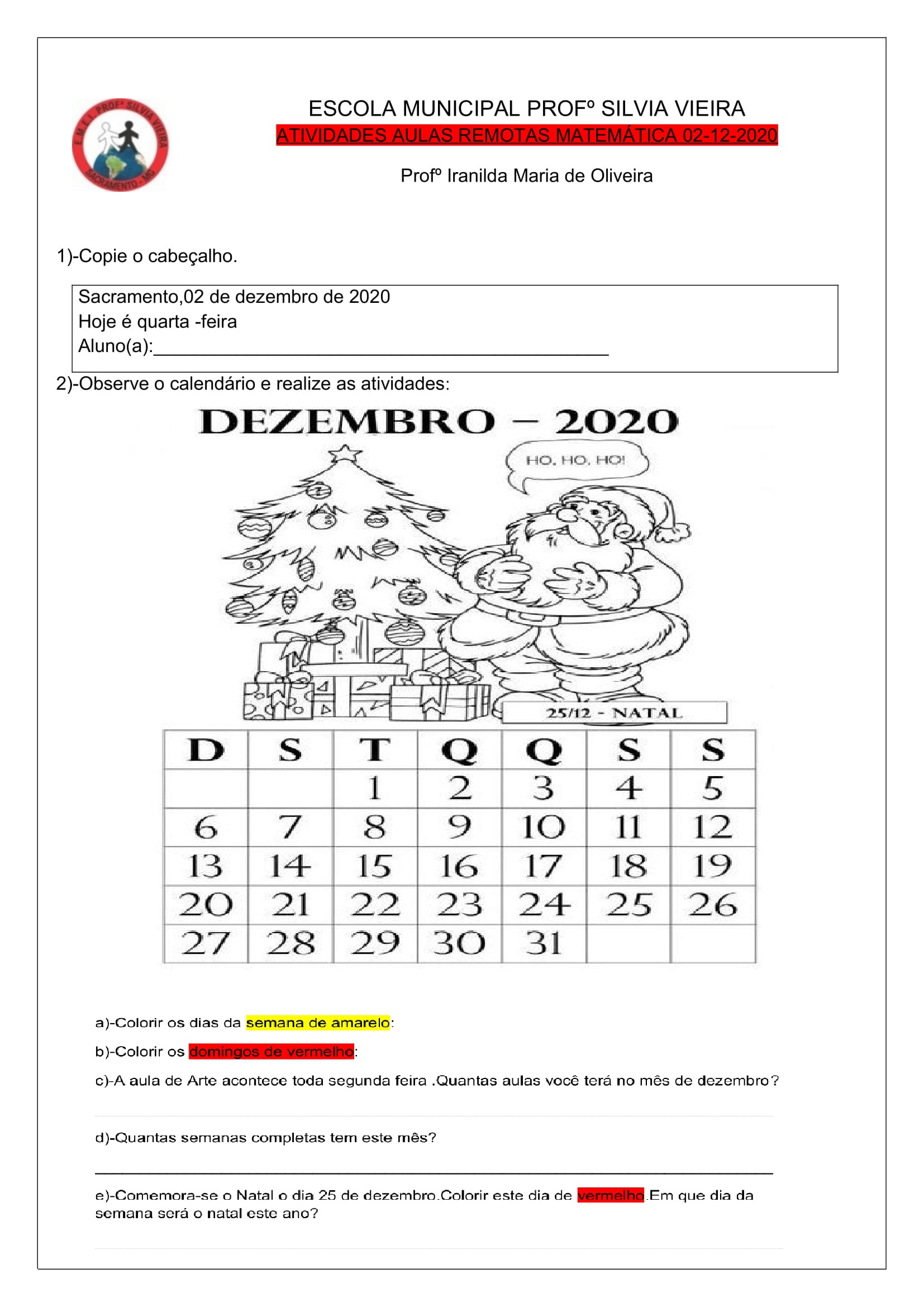 2º ANO - Plano de aula e atividades de matemática / números, calendário ...