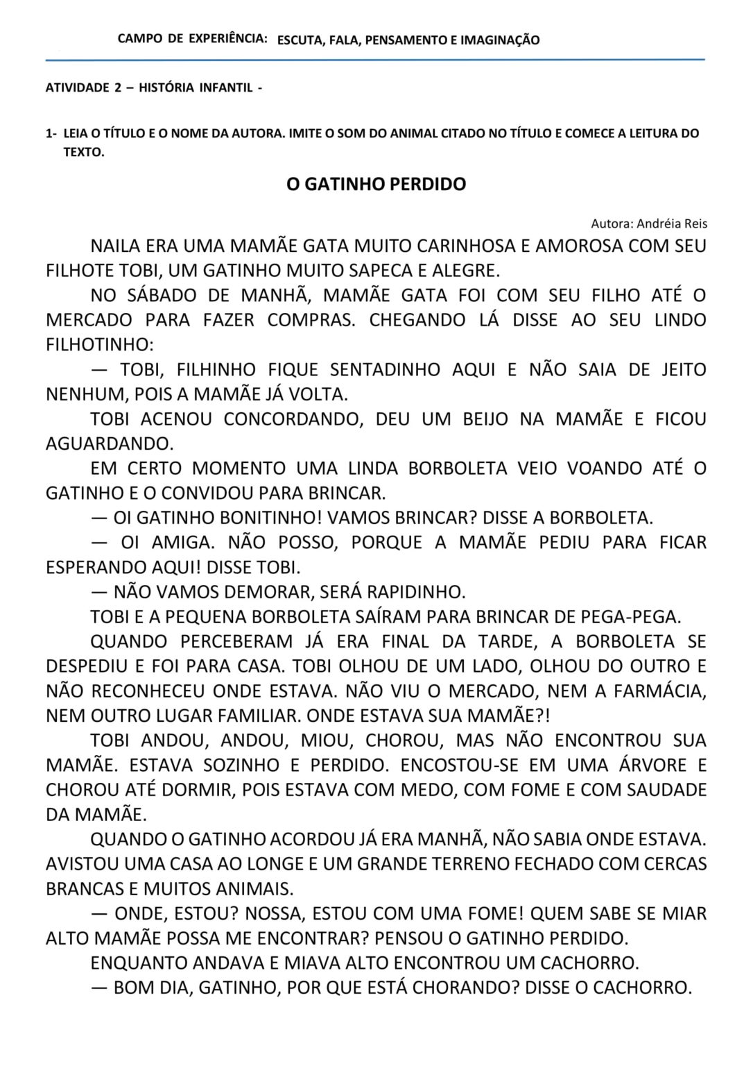 Atividades Sobre Escuta Fala Pensamento E Imaginação