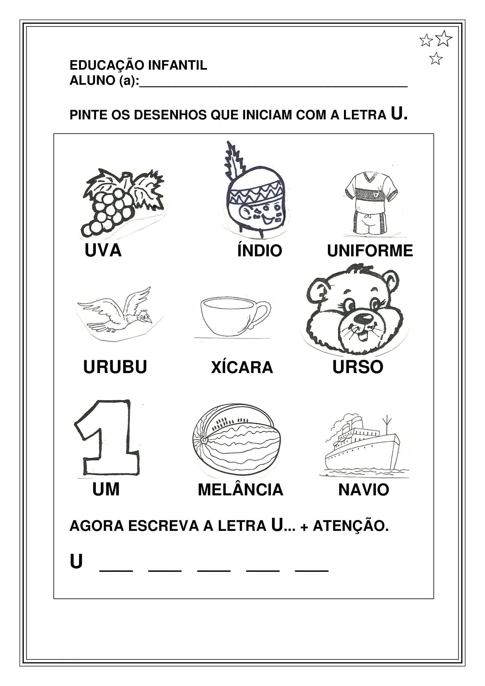 Ed. INFANTIL - ATIVIDADES COM O NÚMERO 5 e letrinha U- BNCC - Cuca ...