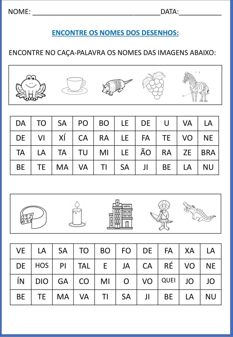 1º ano - Atividades de alfabetização: nome aos desenhos e complete as ...