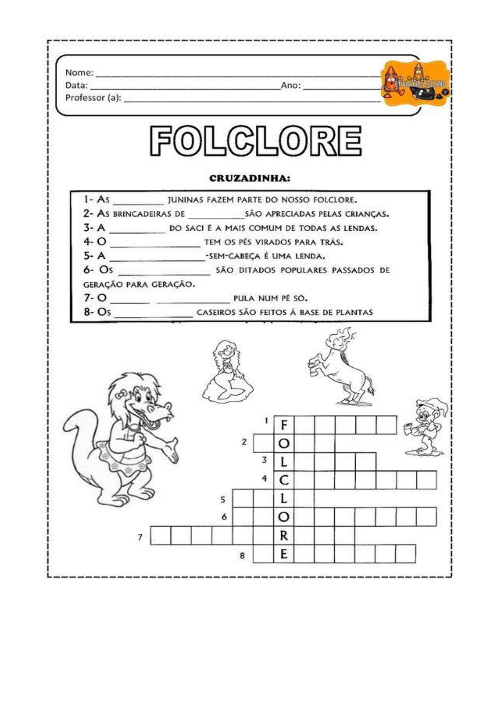1º ao 5º ano -ATIVIDADES SOBRE FOLCLORE: caça - palavras, cruzadinhas ...