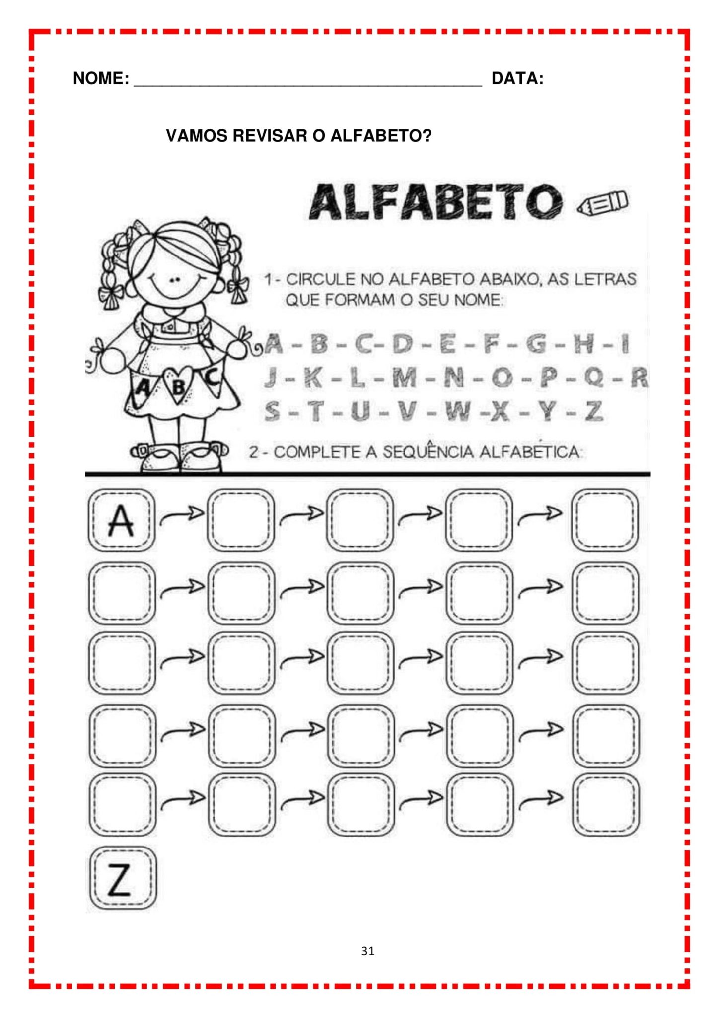 ED. INFANTIL - ATIVIDADES DE REVISÃO - ALFABETO E NÚMEROS ATÉ 10 - Cuca ...