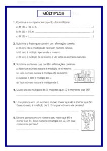 5º ano - MATEMÁTICA - Atividades envolvendo múltiplos e divisores ...