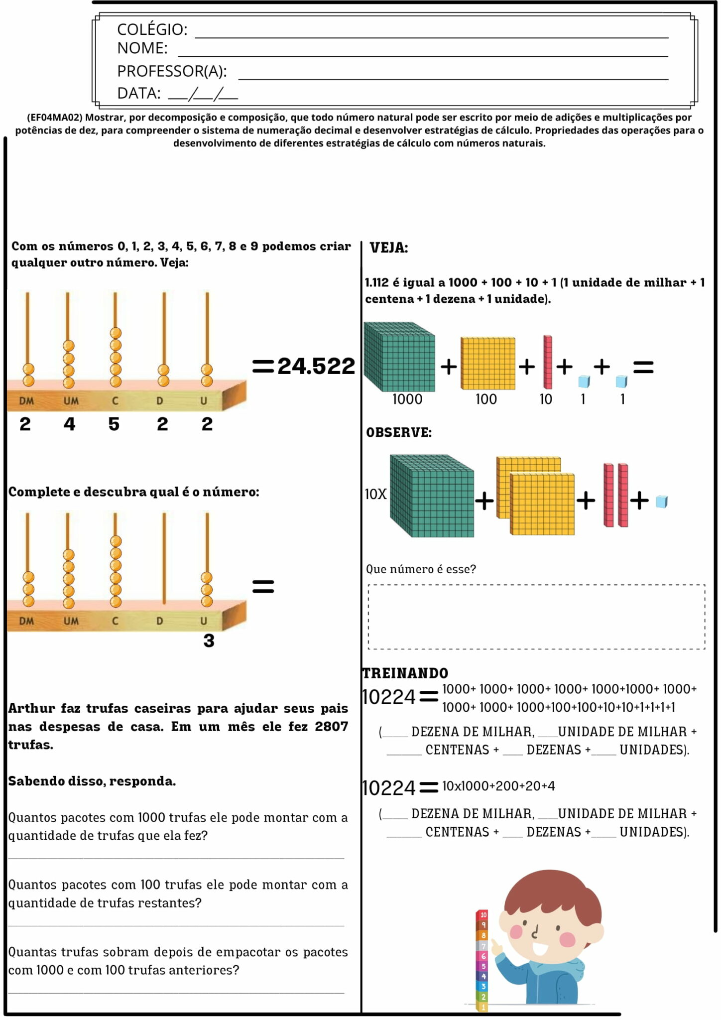 4º ANO - Atividades alinhadas a BNCC -EF04MA01, EF04MA02, EF04MA03 ...