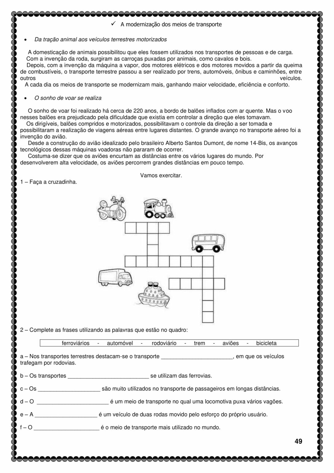 5º ano - Atividades de geografia - Meios de transporte - Cuca Super ...