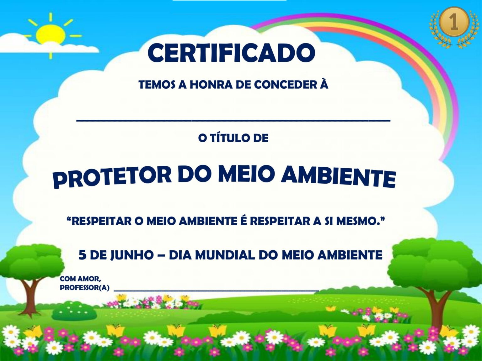 Ed Infantil Ao Ano Dia Mundial Do Meio Ambiente Certificado De Protetor Da