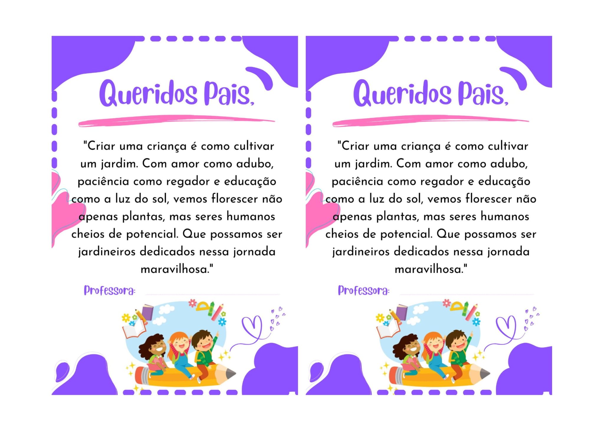 Cartãozinhos com mensagem para reunião de pais - Cuca Super legal ...