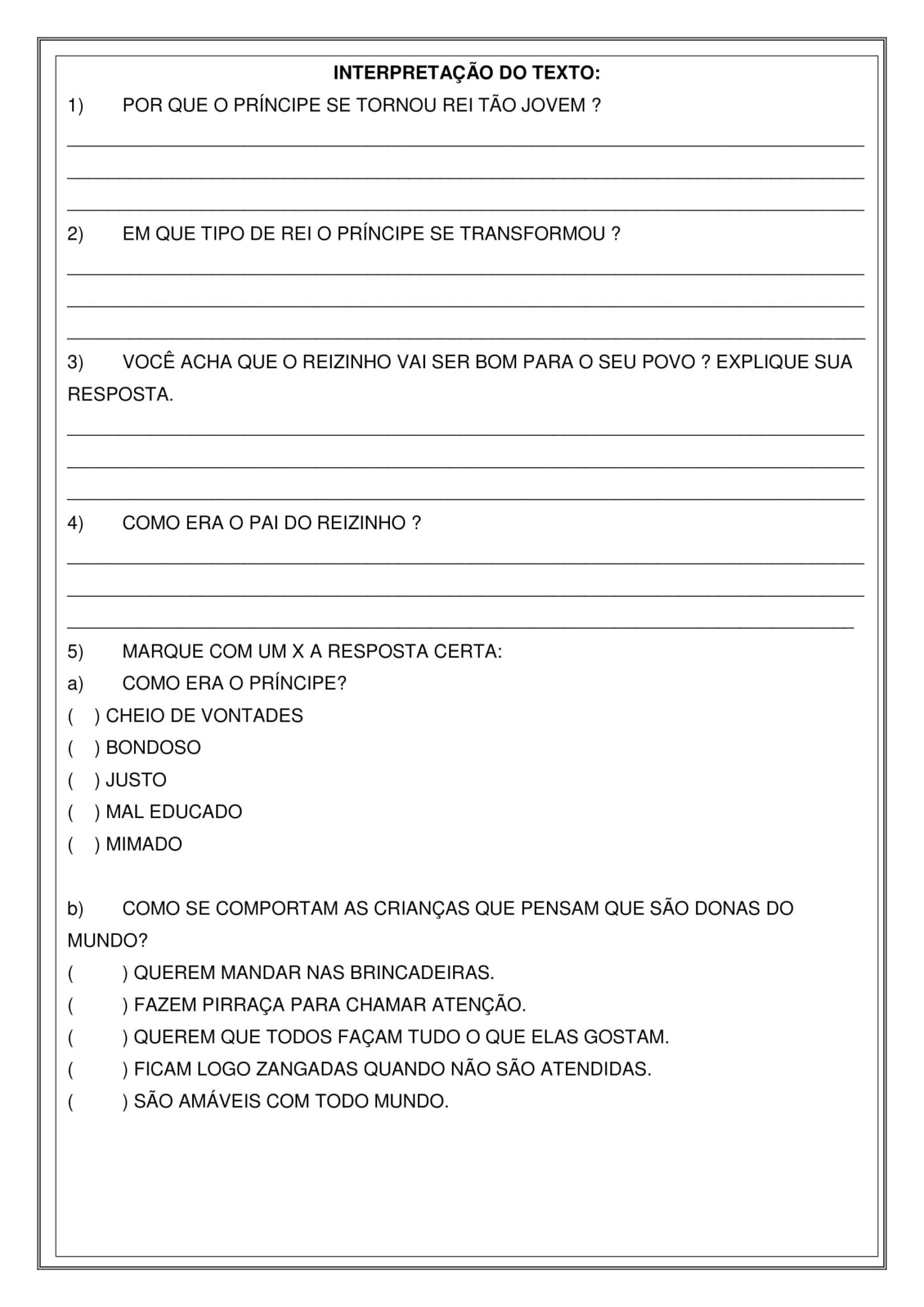 3º ano - leitura e interpretação de texto: O Reizinho mandão - Cuca ...