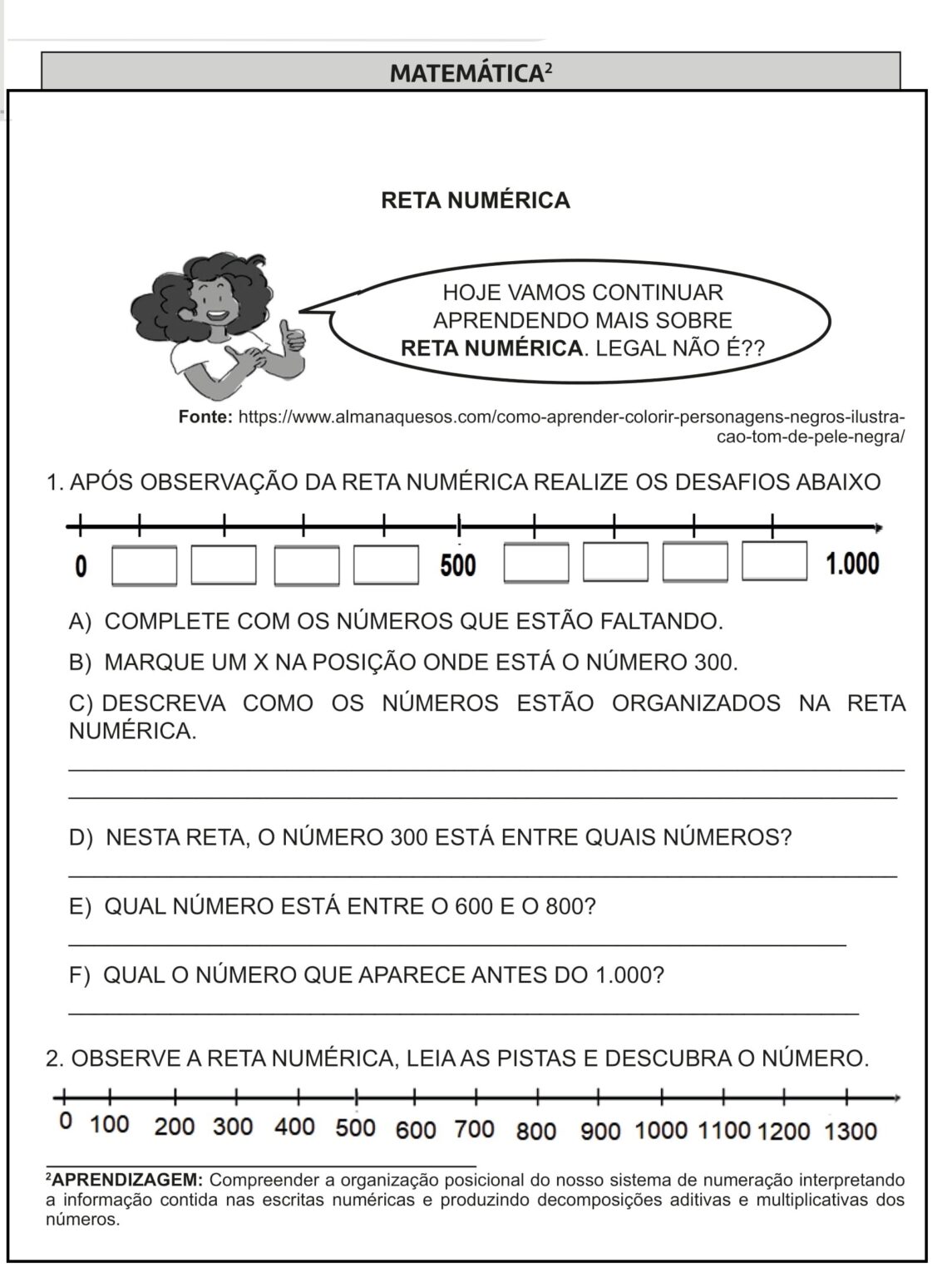 3º e 4º ano - Atividades de matemática - reta númerica e outros - Cuca ...