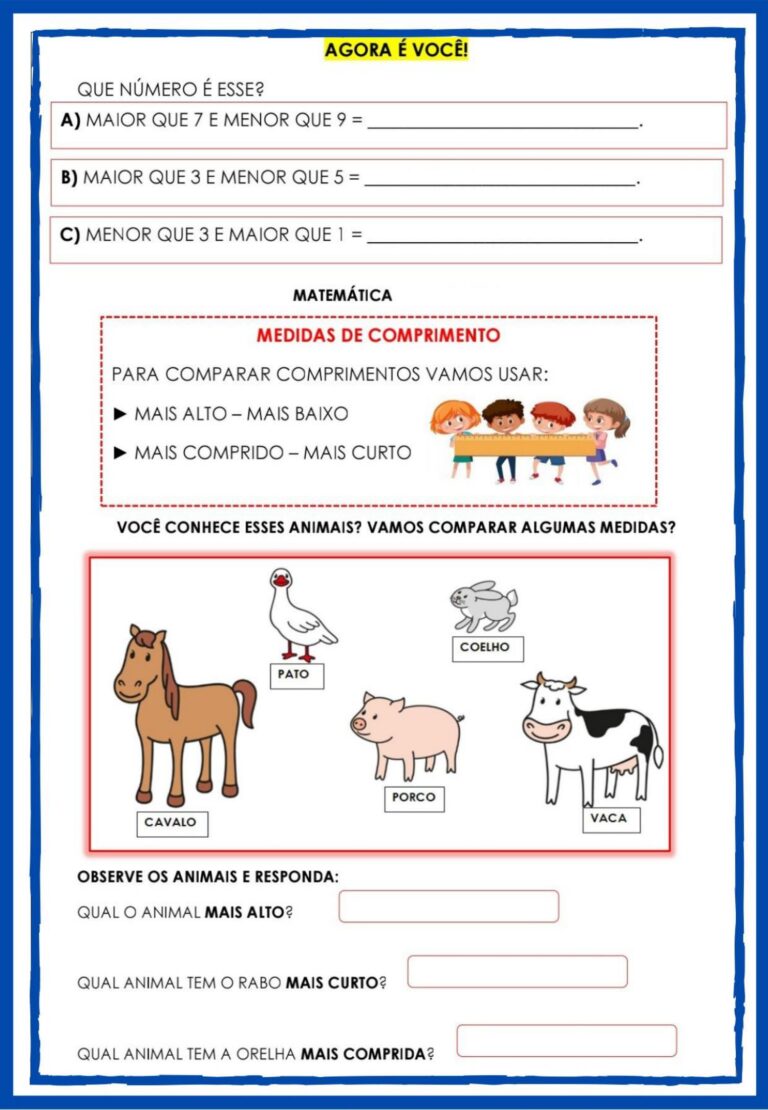 1º ano - Atividades de matemática - maior/ menor , dezena e outros ...