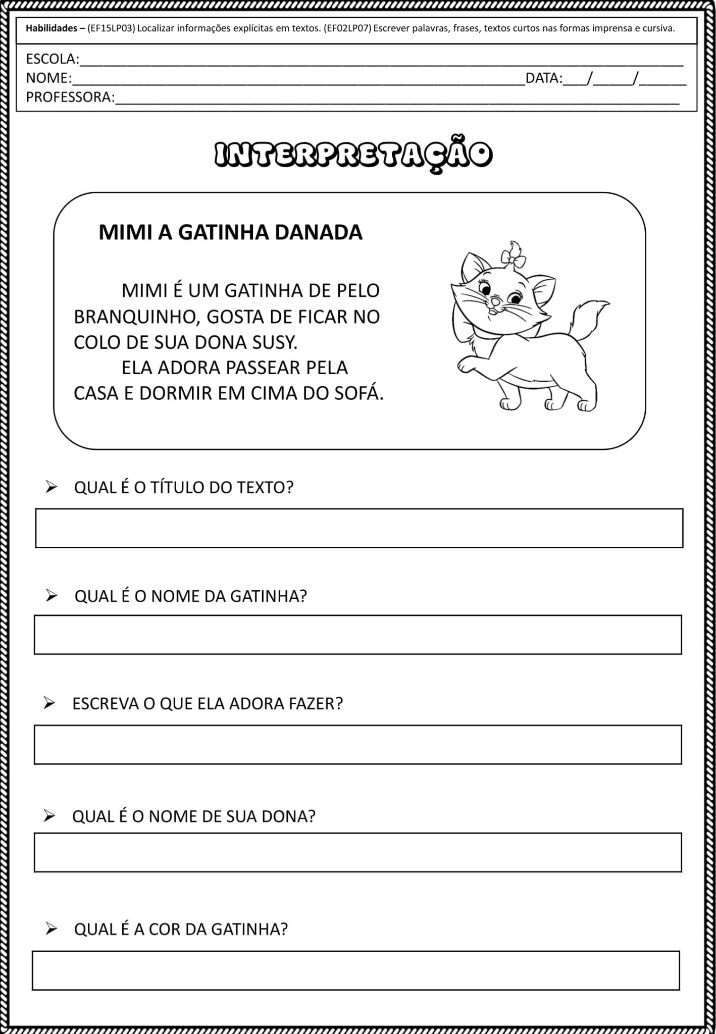 1º e 2º ano - Atividades de interpretação de pequenos textos - Cuca ...