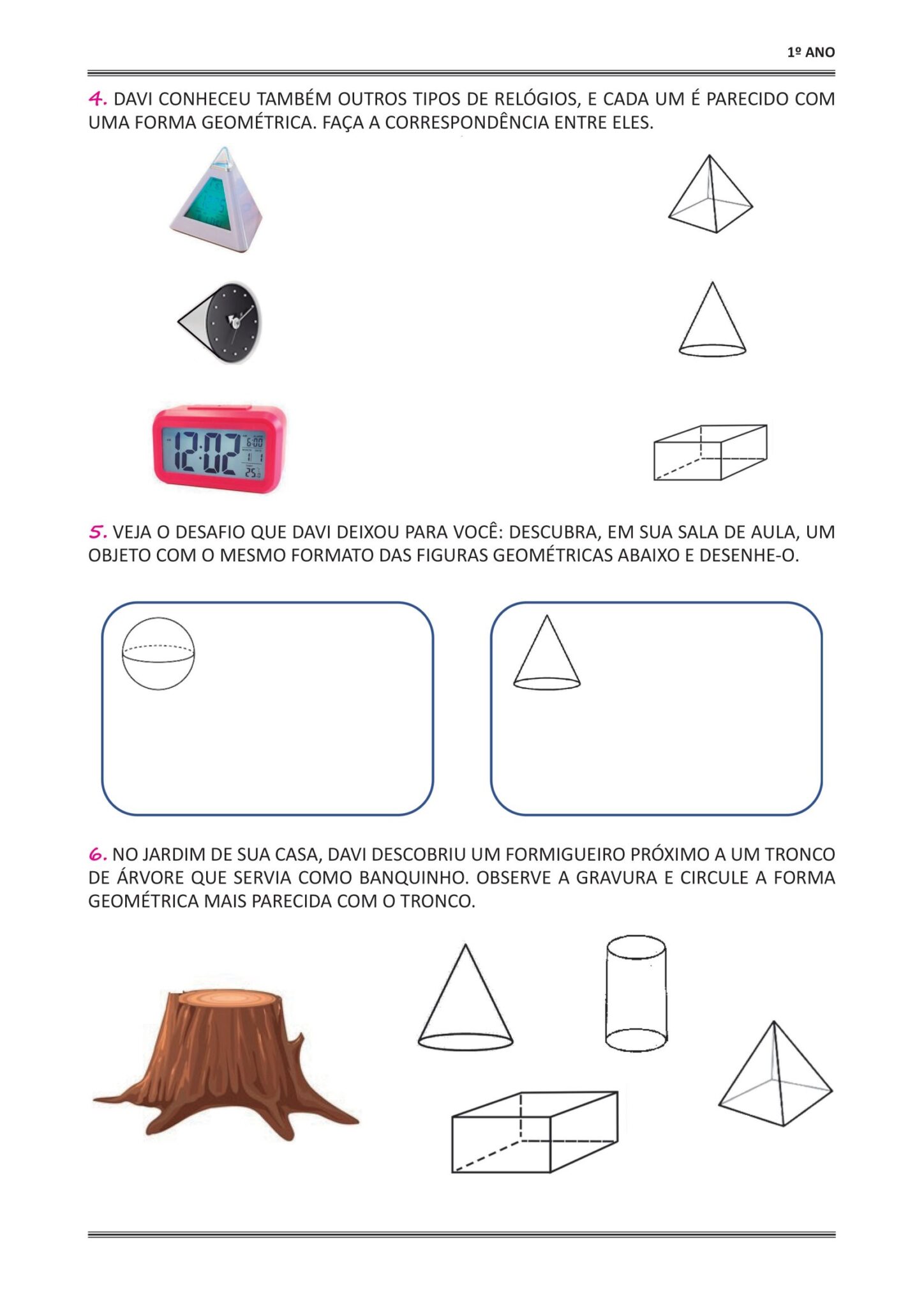 1º ano - Atividades de matemática - Figuras geométricas espaciais ...
