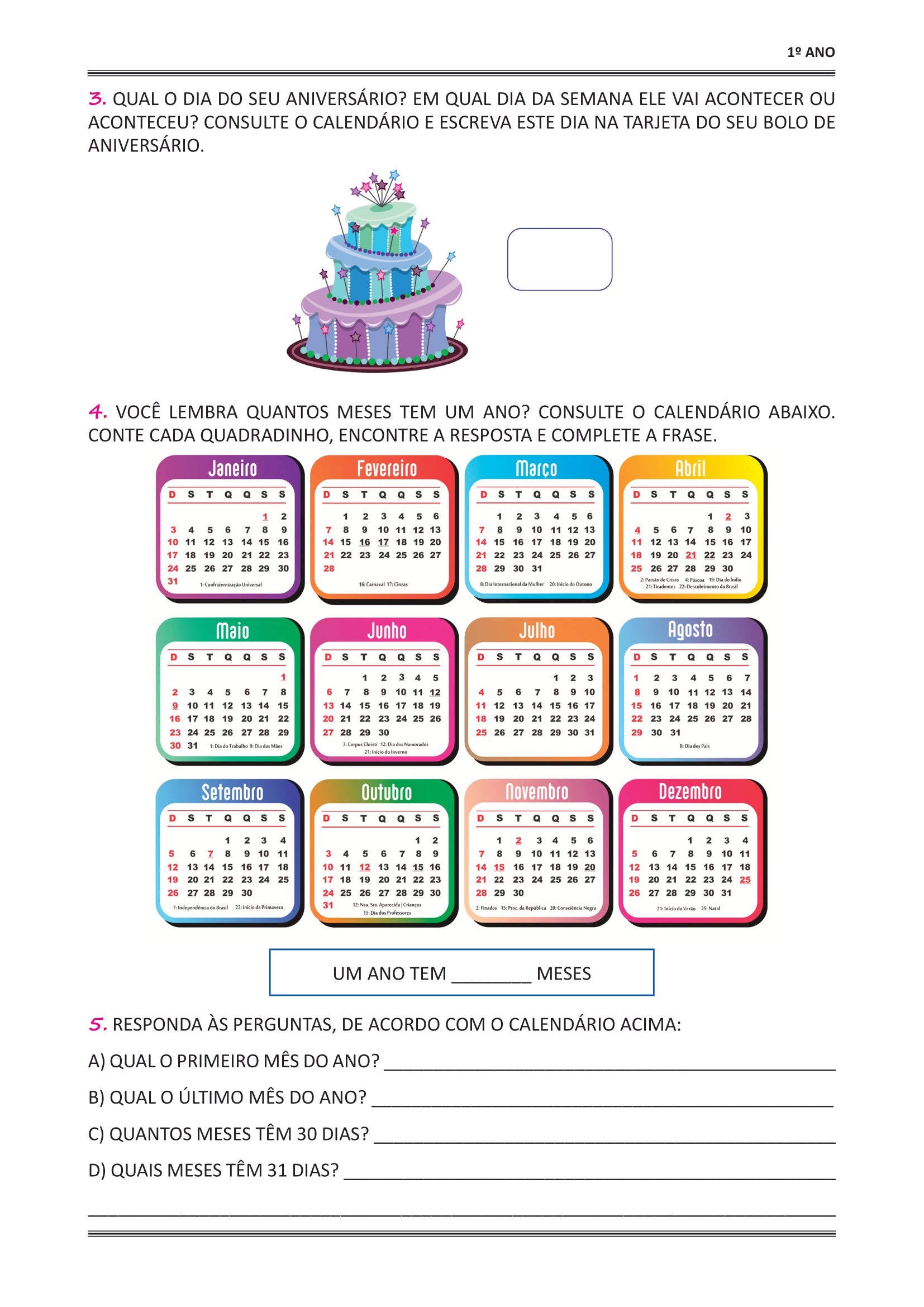 1º ano - Atividades de matemática - medidas de tempo - reforço ...