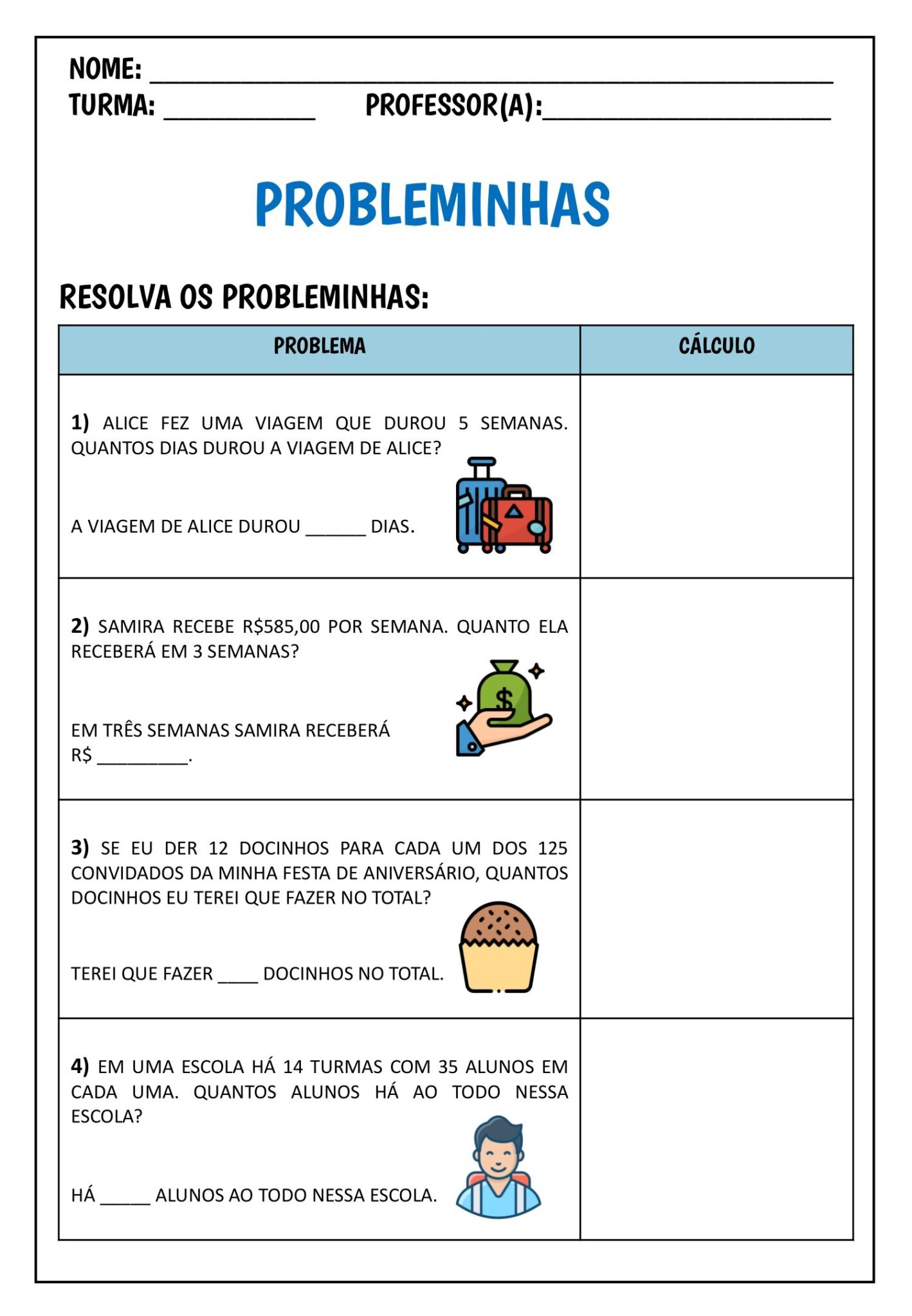 3º ao 5º ano - Probleminhas de divisão e multiplicação para imprimir ...