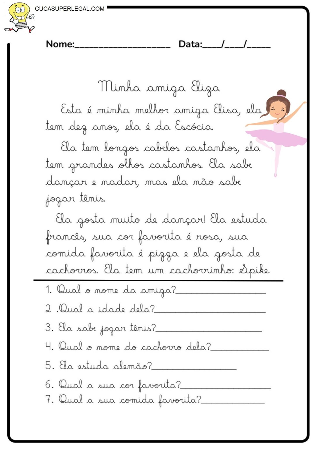 2º ANO - ATIVIDADES DE LEITURA E INTERPRETAÇÃO DE TEXTOS EM LETRA ...