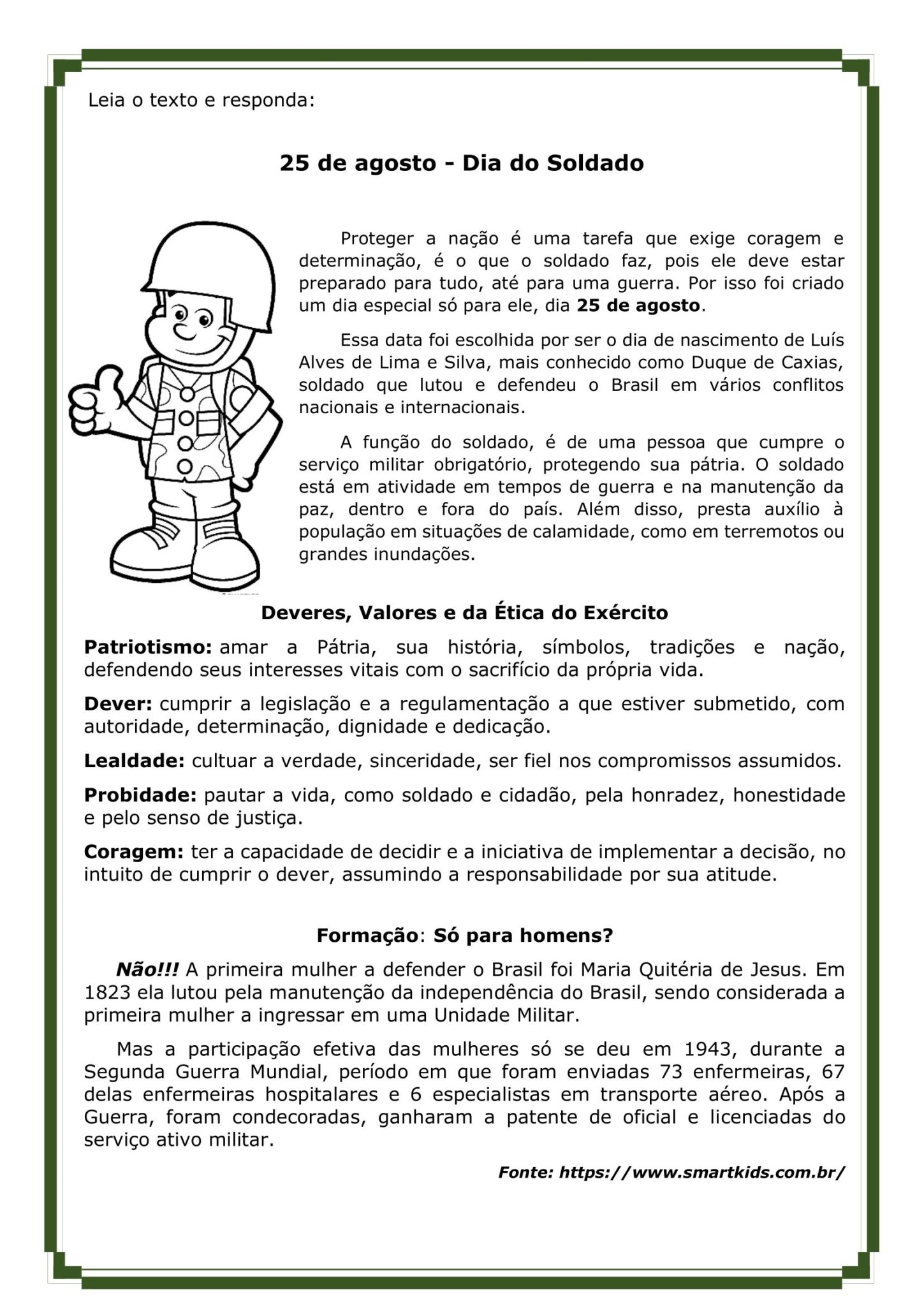 3º ao 5º ano - ATIVIDADES DO DIA DO SOLDADO - Cuca Super legal ...