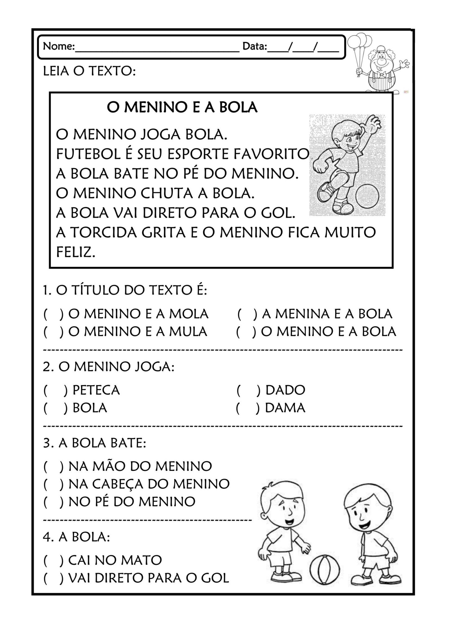 1º ano - Atividades de leitura e interpretação de textos variados ...