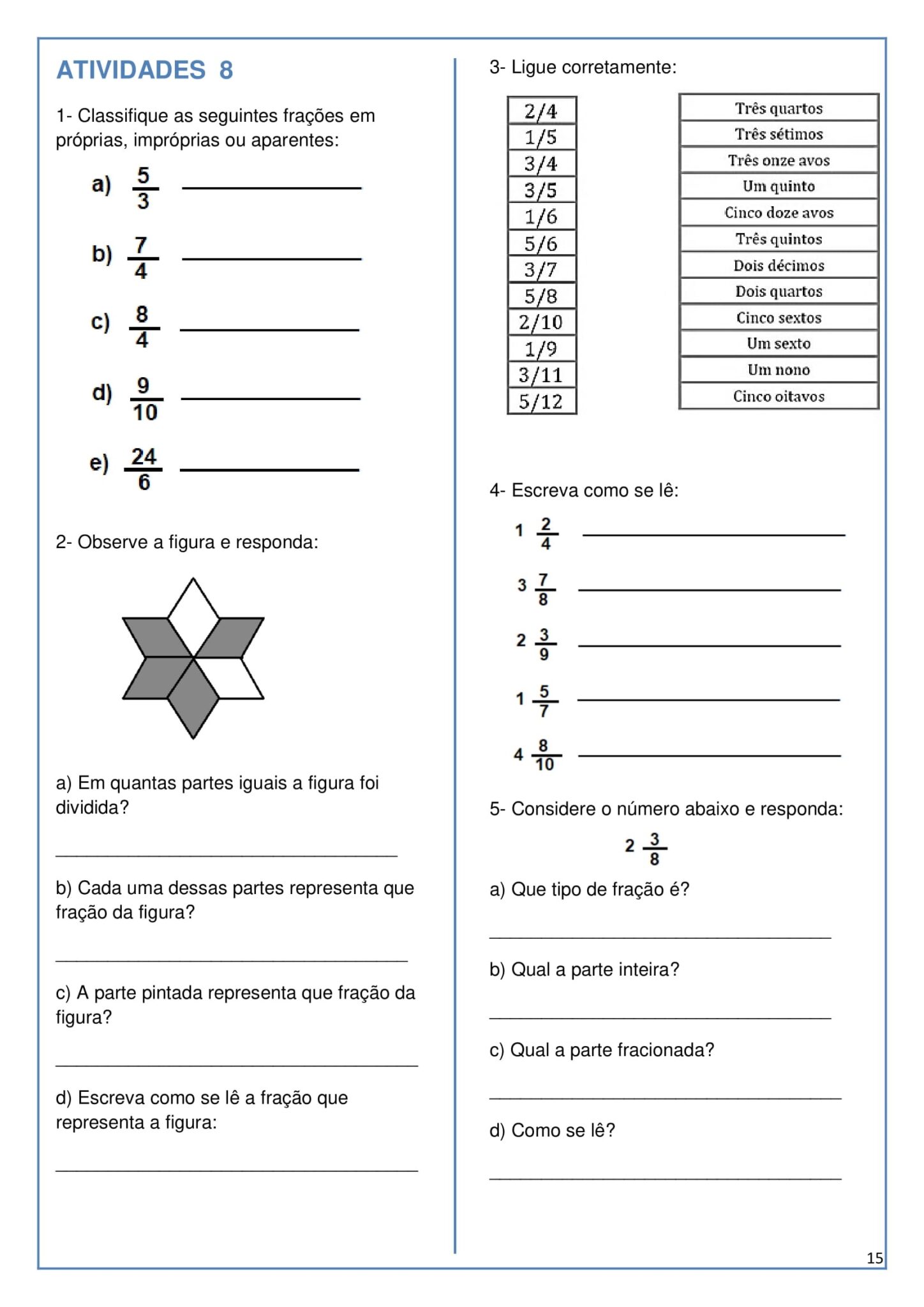 5º ano - ATIVIDADES DE MATEMÁTICA - Frações - Cuca Super legal ...