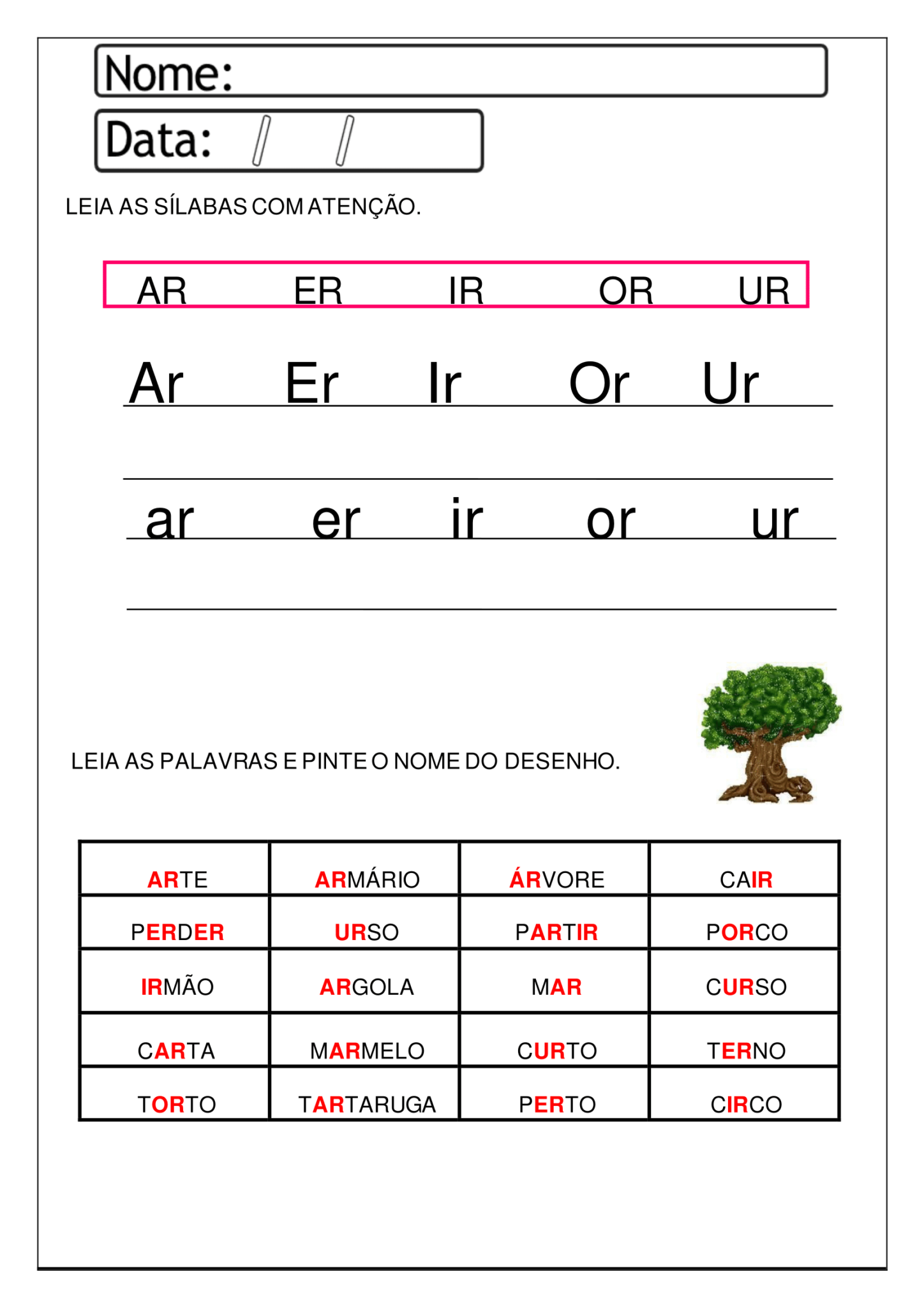 1º e 2º anos - ATIVIDADES DE ORTOGRAFIA AR - ER - IR - OR - UR - Cuca ...