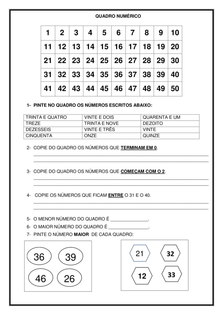 1º ano - Atividades de matemática envolvendo números e operações - Cuca ...